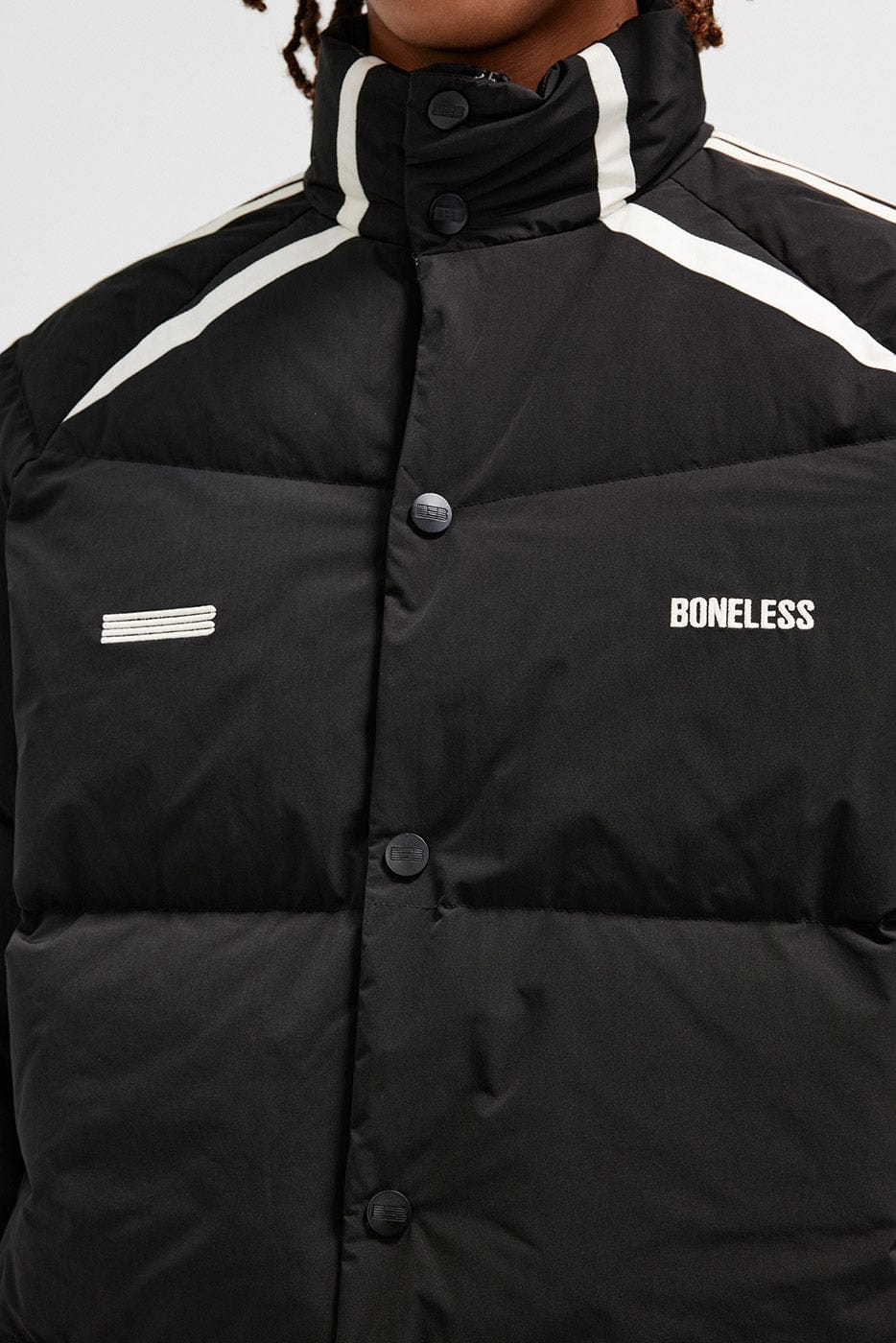 BONELESS Side Stripes Down Jacket, premium urban and streetwear designers apparel on PROJECTISR.com, BONELESS