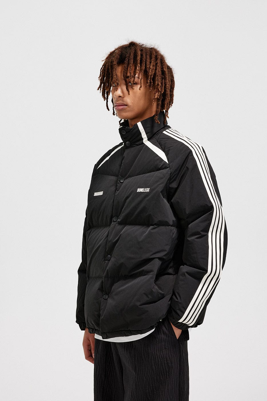 BONELESS Side Stripes Down Jacket, premium urban and streetwear designers apparel on PROJECTISR.com, BONELESS