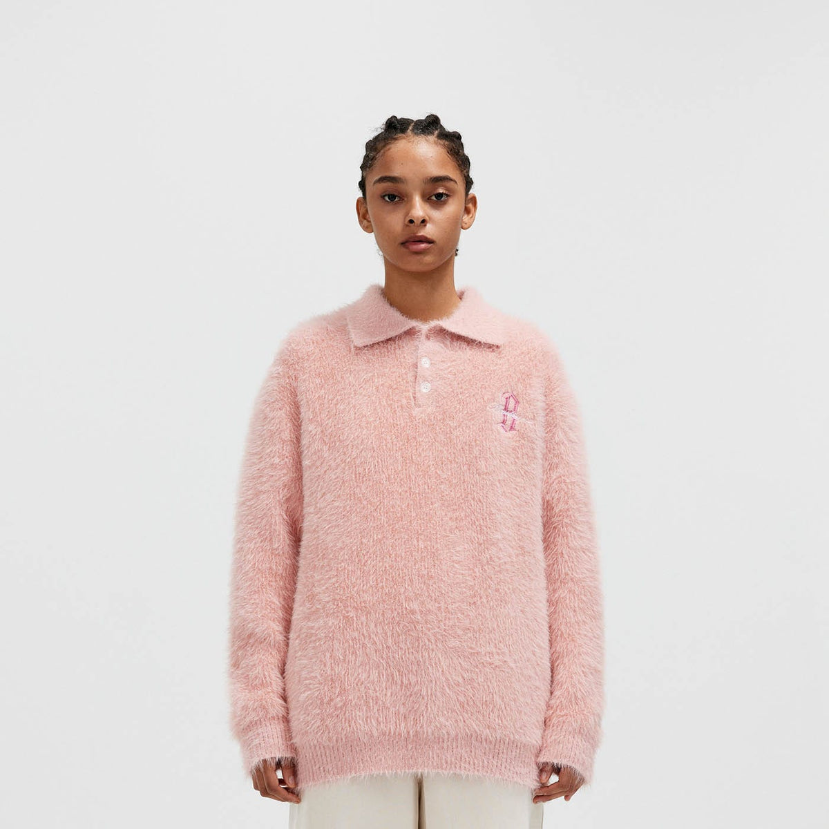 BONELESS Mohair Embroidered Logo Polo Sweater, premium urban and streetwear designers apparel on PROJECTISR.com, BONELESS