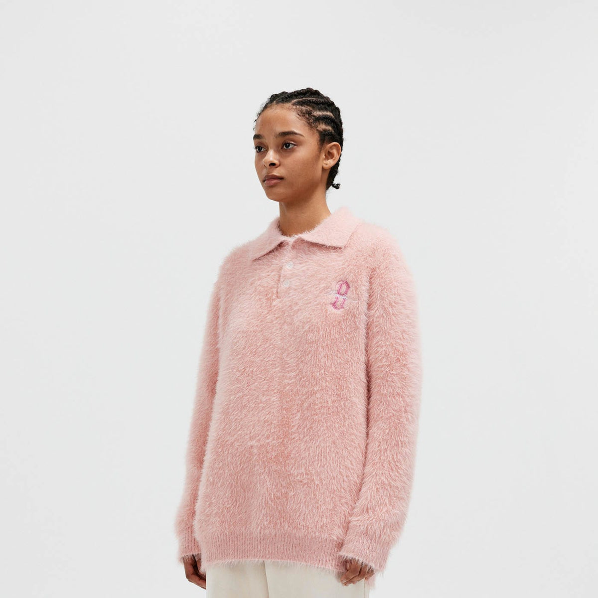 BONELESS Mohair Embroidered Logo Polo Sweater, premium urban and streetwear designers apparel on PROJECTISR.com, BONELESS
