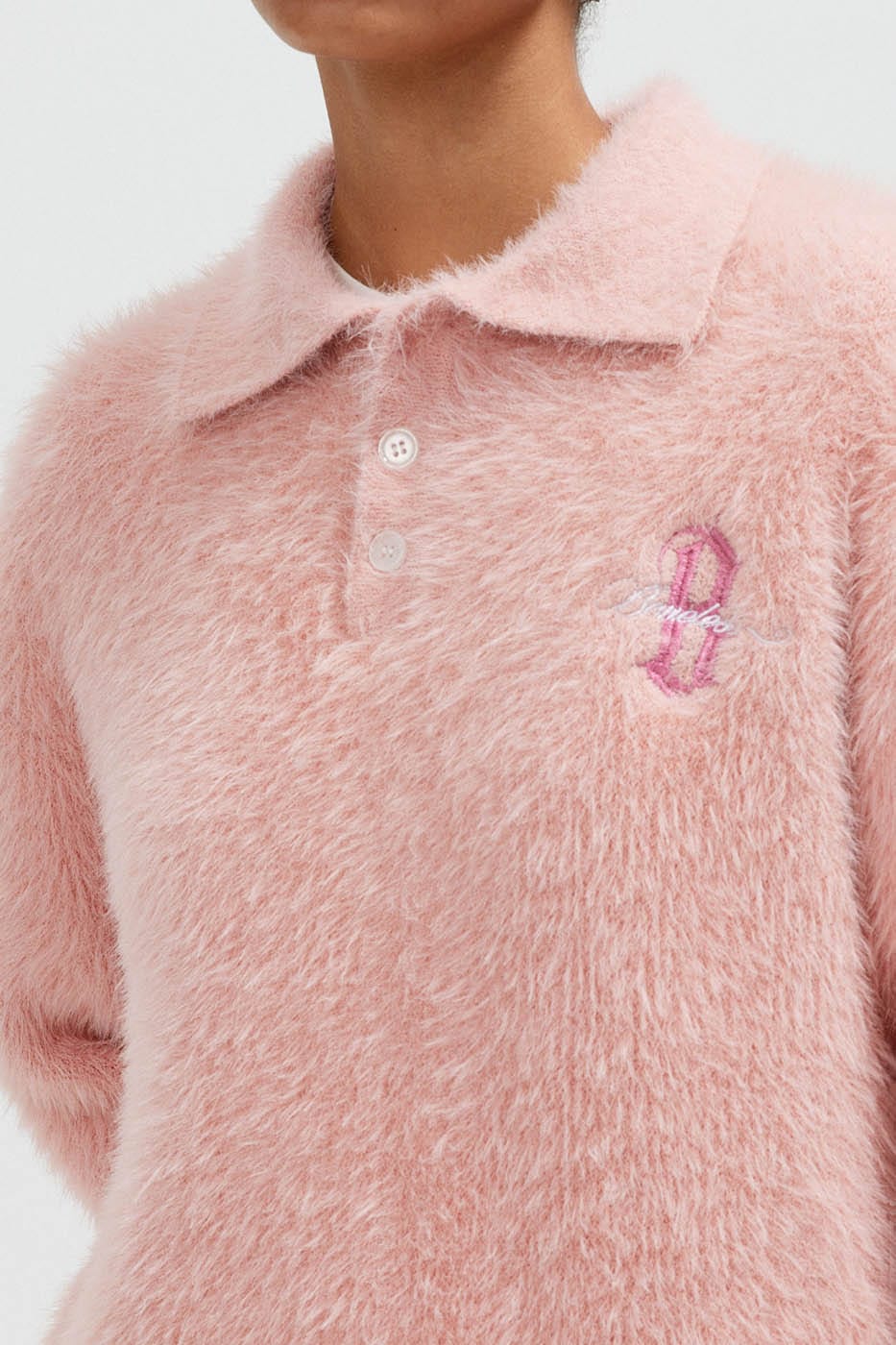BONELESS Mohair Embroidered Logo Polo Sweater, premium urban and streetwear designers apparel on PROJECTISR.com, BONELESS