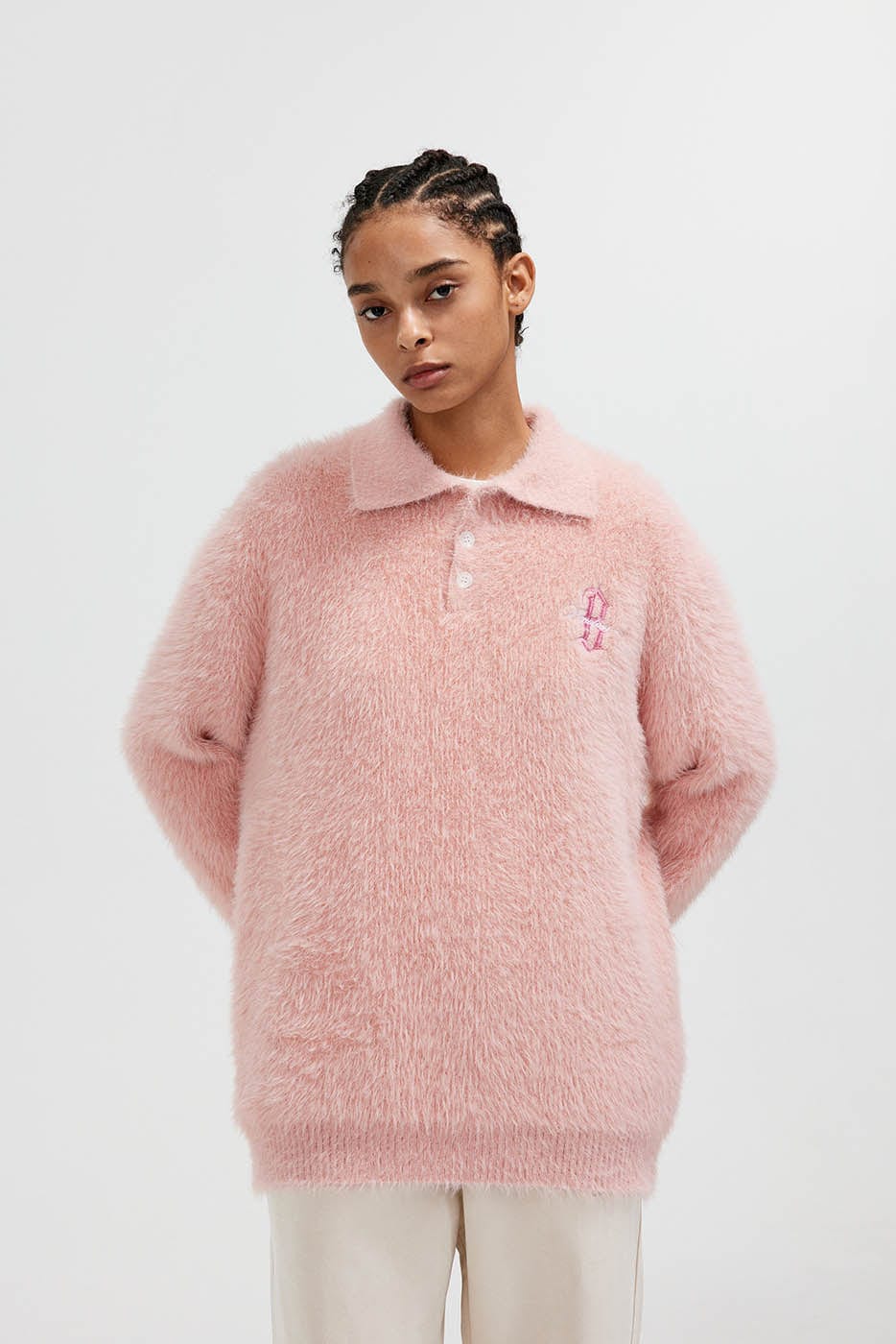 BONELESS Mohair Embroidered Logo Polo Sweater, premium urban and streetwear designers apparel on PROJECTISR.com, BONELESS