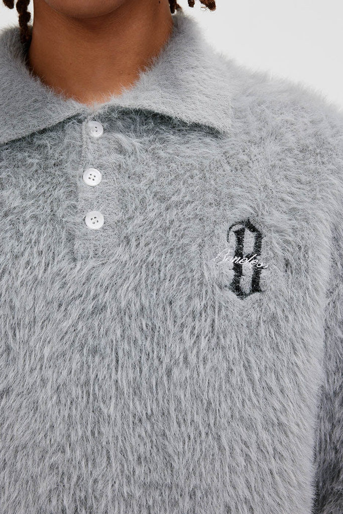 BONELESS Mohair Embroidered Logo Polo Sweater, premium urban and streetwear designers apparel on PROJECTISR.com, BONELESS