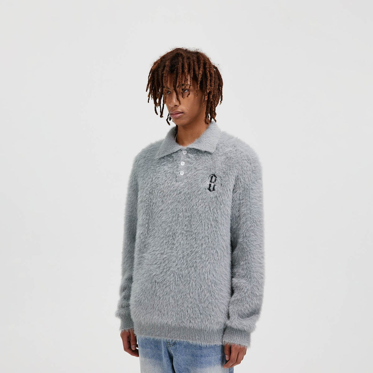 BONELESS Mohair Embroidered Logo Polo Sweater, premium urban and streetwear designers apparel on PROJECTISR.com, BONELESS