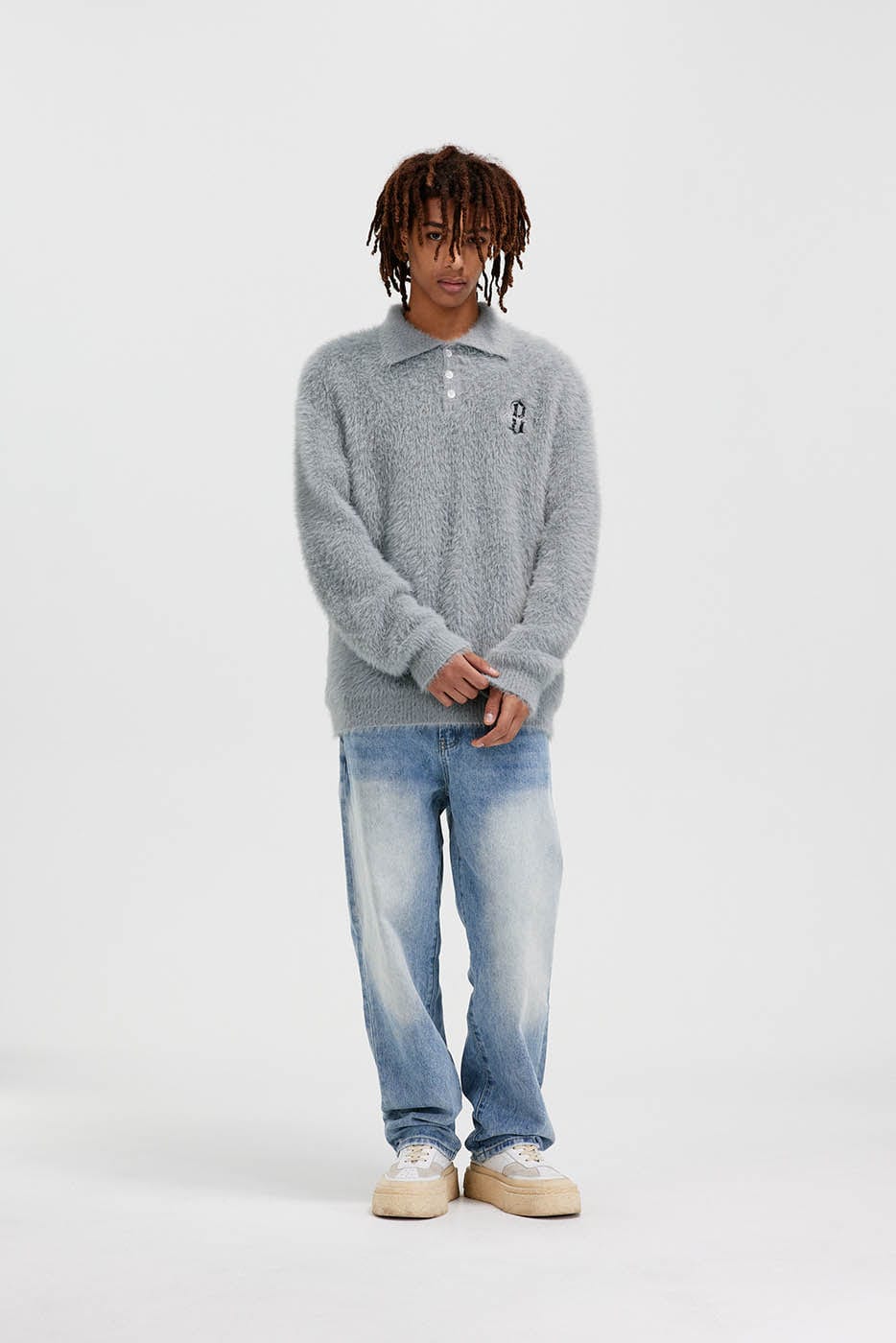 BONELESS Mohair Embroidered Logo Polo Sweater, premium urban and streetwear designers apparel on PROJECTISR.com, BONELESS