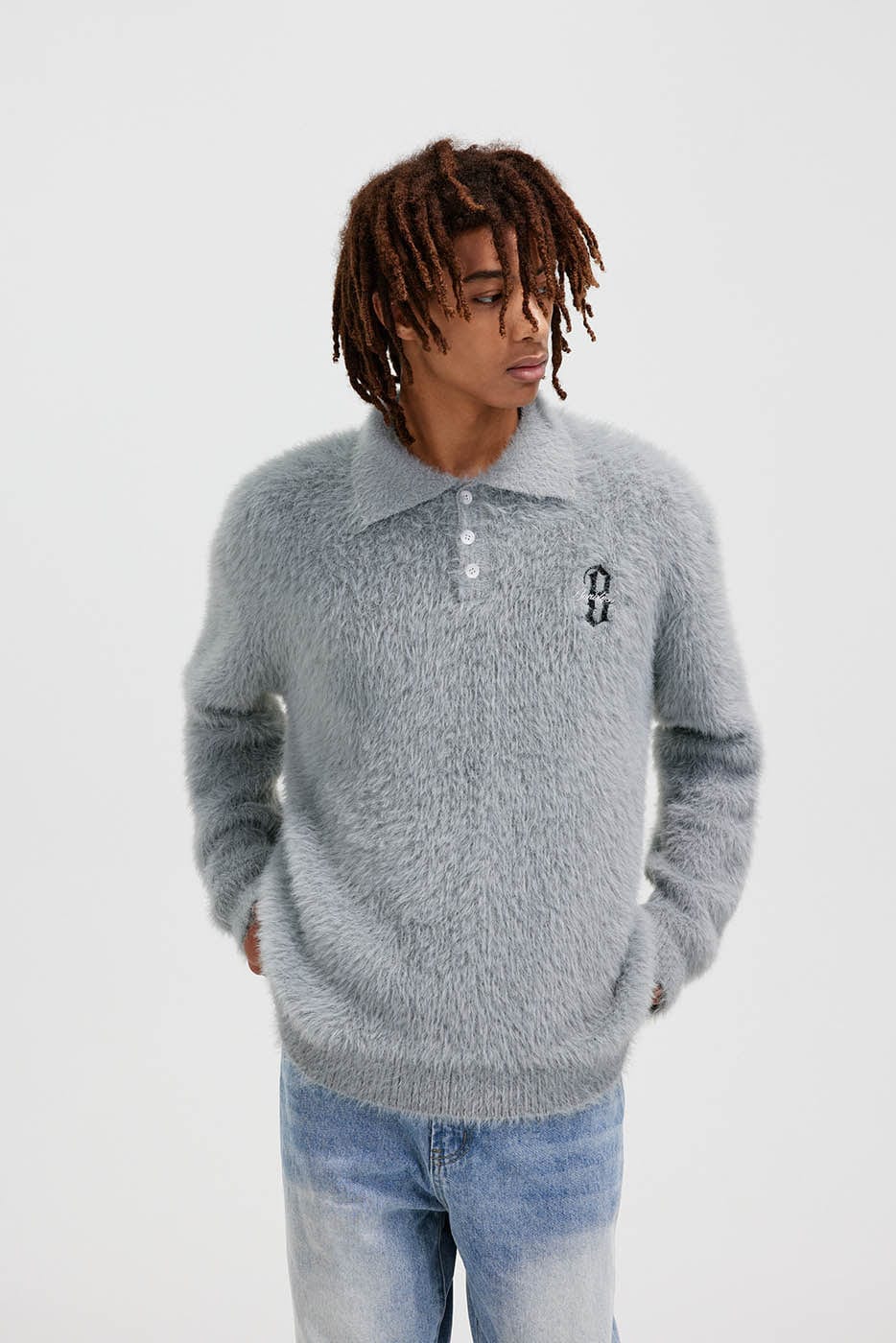 BONELESS Mohair Embroidered Logo Polo Sweater, premium urban and streetwear designers apparel on PROJECTISR.com, BONELESS