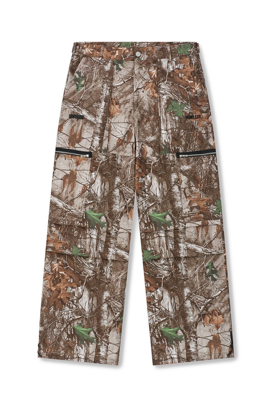 BONELESS Withered Leaves Crinkled Camo Cargo Pants, premium urban and streetwear designers apparel on PROJECTISR.com, BONELESS