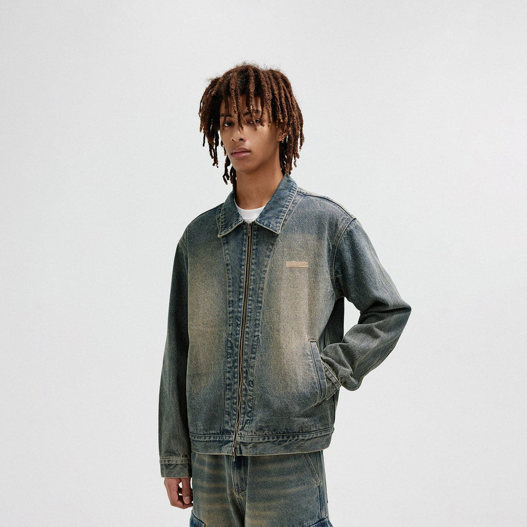 BONELESS Washed Spliced Denim Jacket, premium urban and streetwear designers apparel on PROJECTISR.com, BONELESS