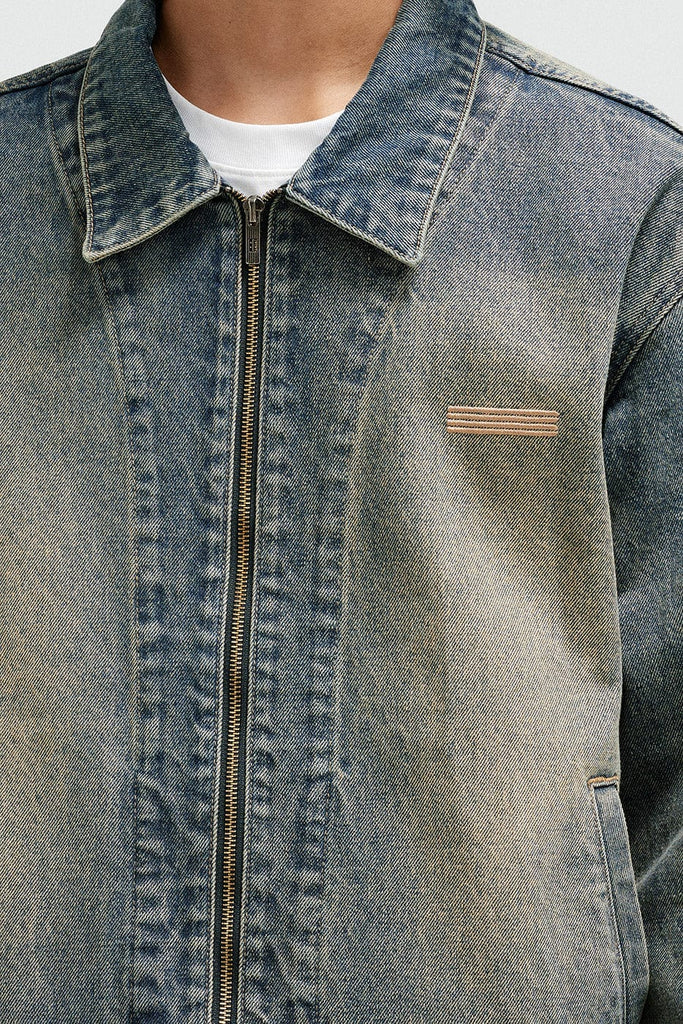 BONELESS Washed Spliced Denim Jacket, premium urban and streetwear designers apparel on PROJECTISR.com, BONELESS