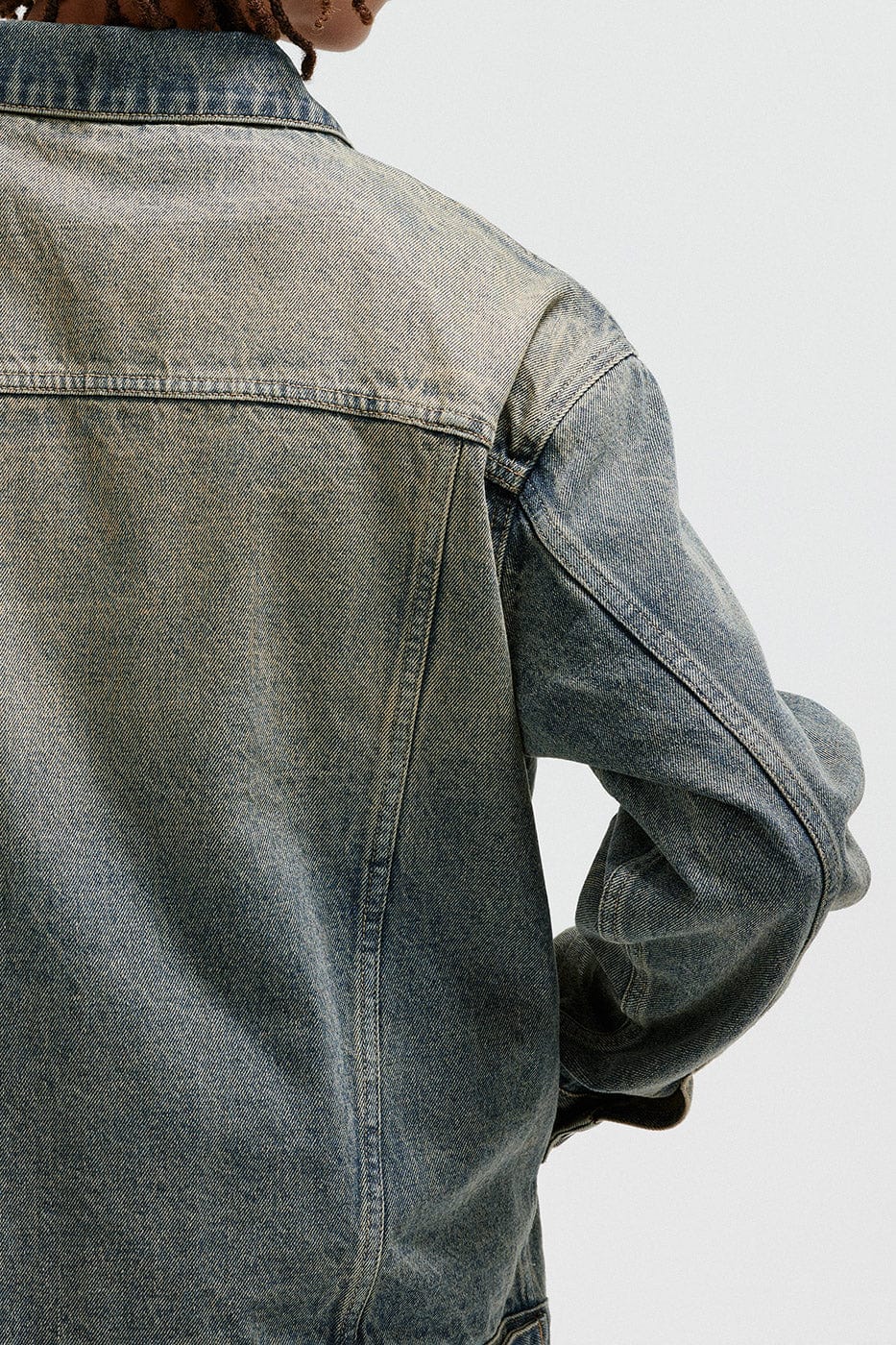 BONELESS Washed Spliced Denim Jacket, premium urban and streetwear designers apparel on PROJECTISR.com, BONELESS