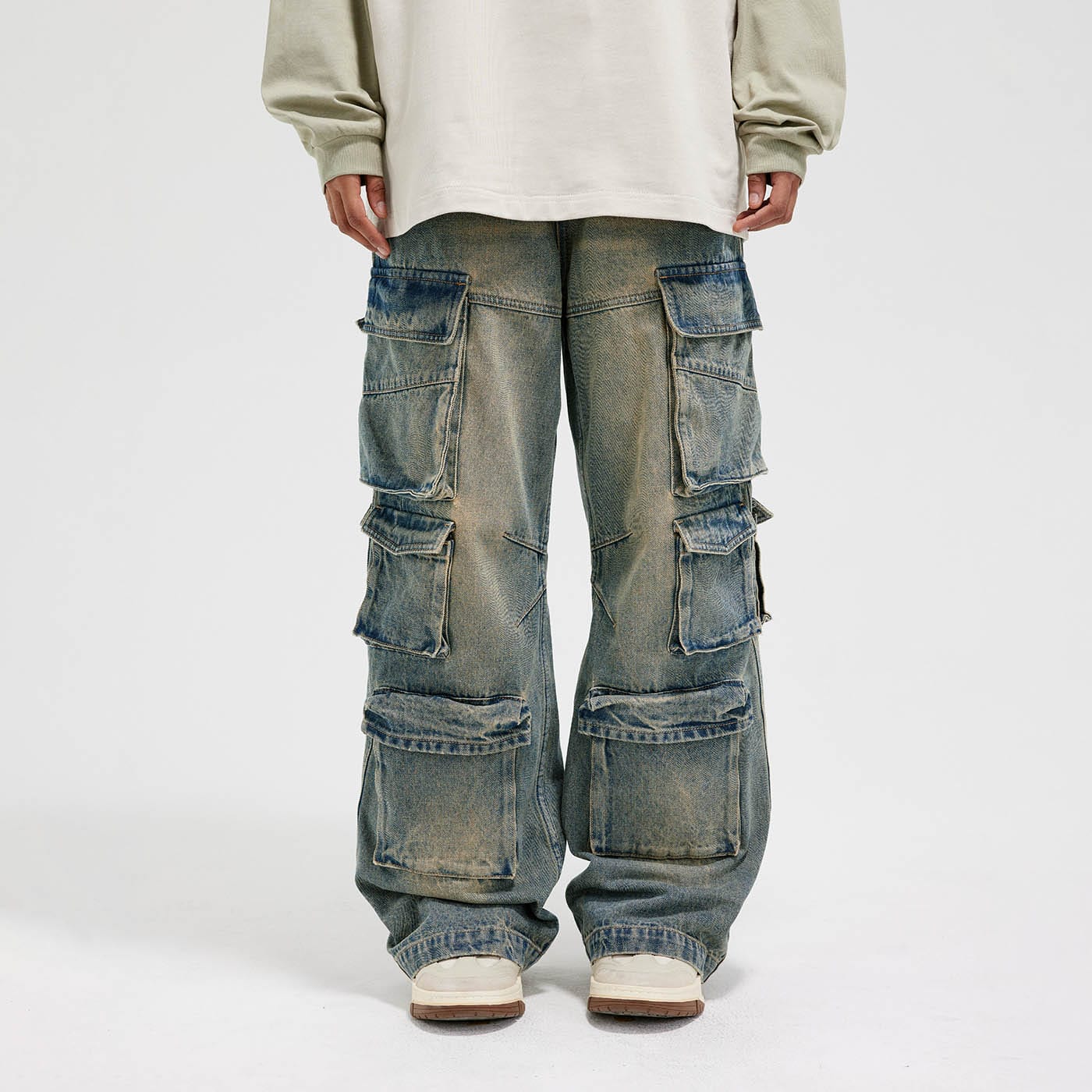 BONELESS Spliced Multi-Pocket Faded Cargo Pants, premium urban and streetwear designers apparel on PROJECTISR.com, BONELESS