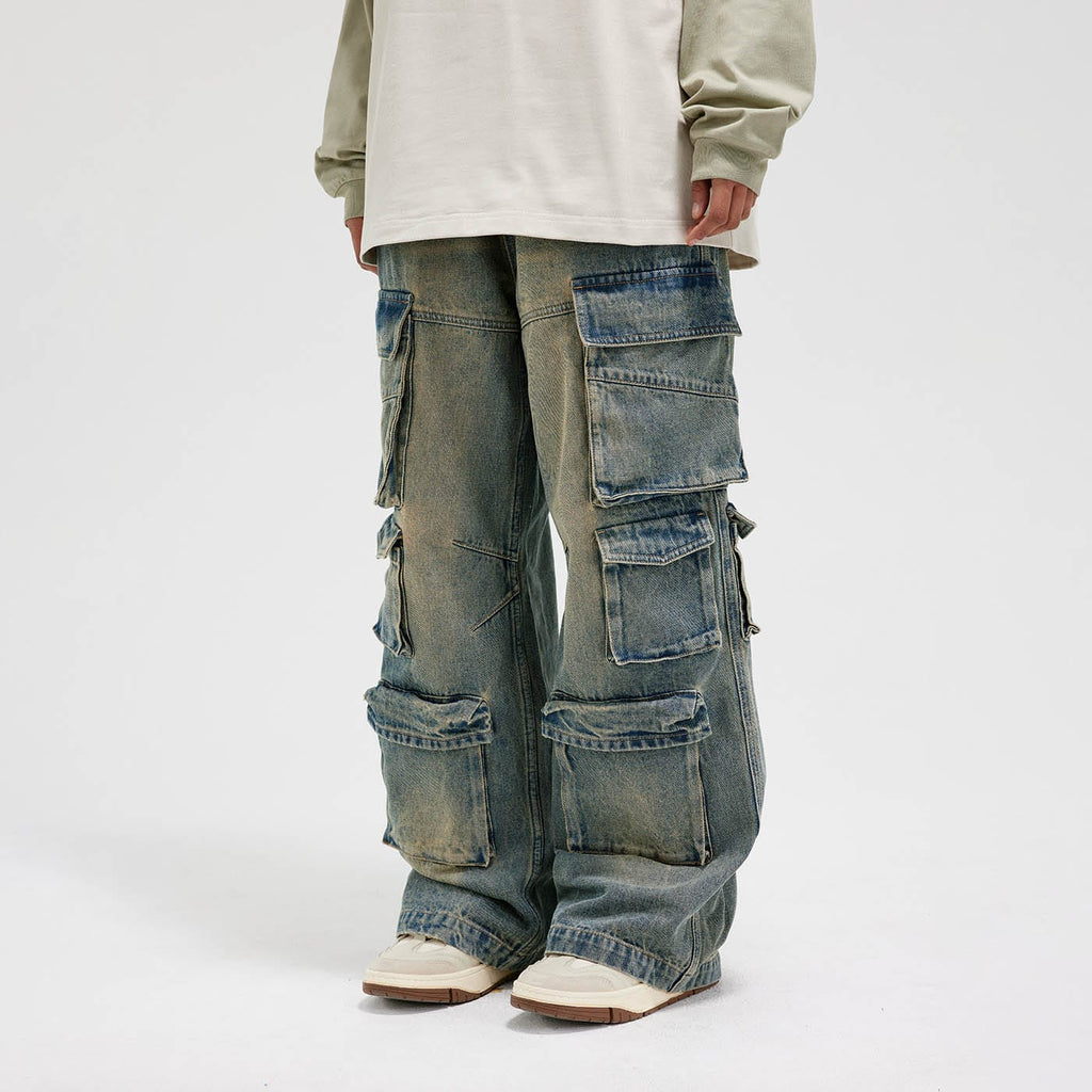 BONELESS Spliced Multi-Pocket Faded Cargo Pants, premium urban and streetwear designers apparel on PROJECTISR.com, BONELESS