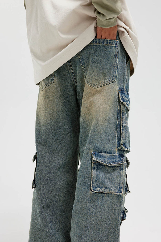 BONELESS Spliced Multi-Pocket Faded Cargo Pants, premium urban and streetwear designers apparel on PROJECTISR.com, BONELESS