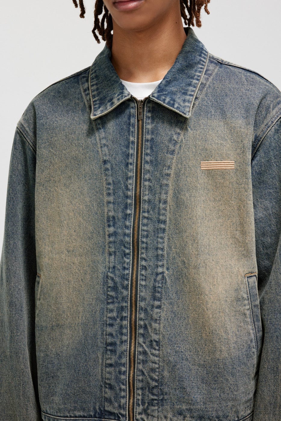 BONELESS Washed Spliced Denim Jacket, premium urban and streetwear designers apparel on PROJECTISR.com, BONELESS