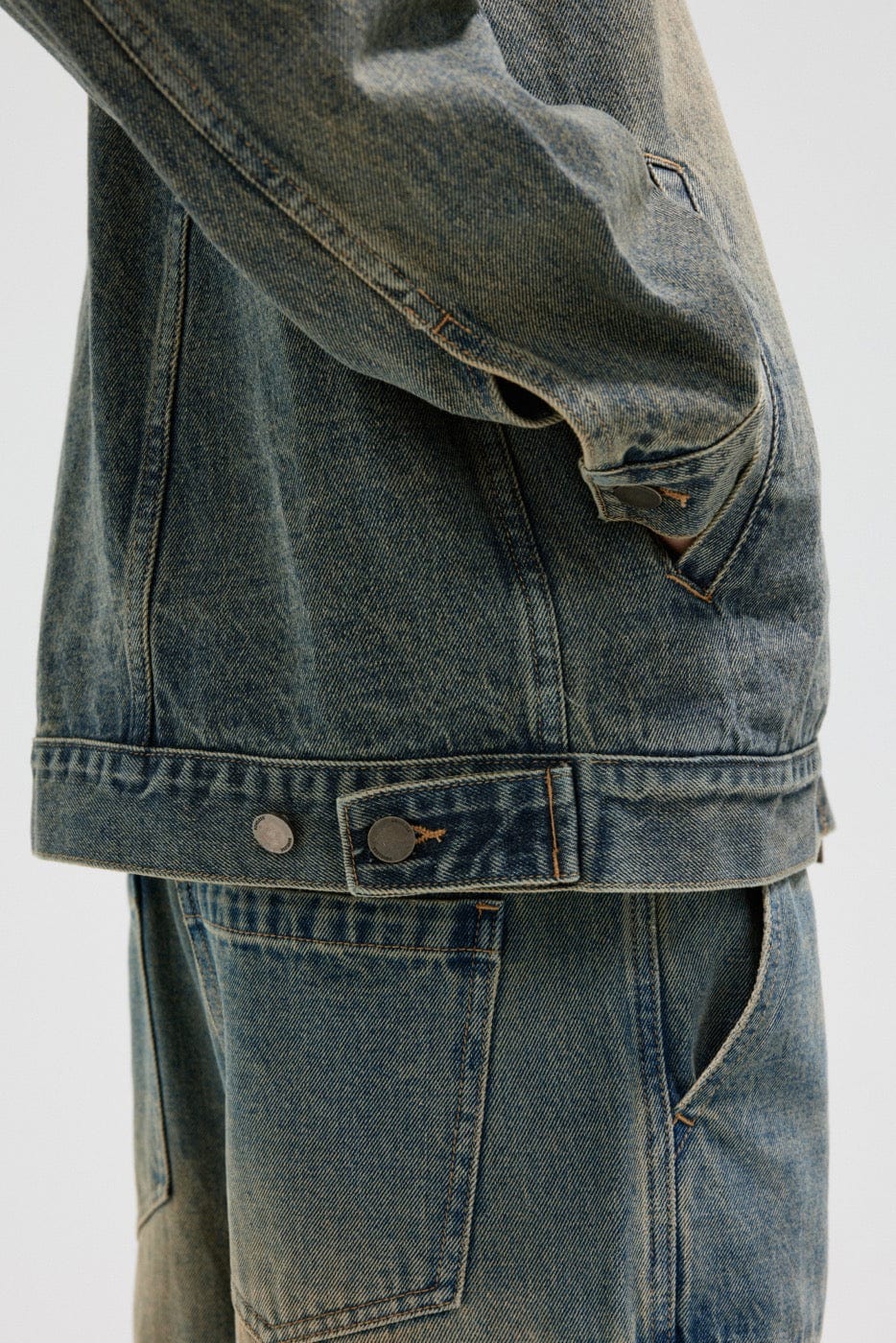 BONELESS Washed Spliced Denim Jacket, premium urban and streetwear designers apparel on PROJECTISR.com, BONELESS