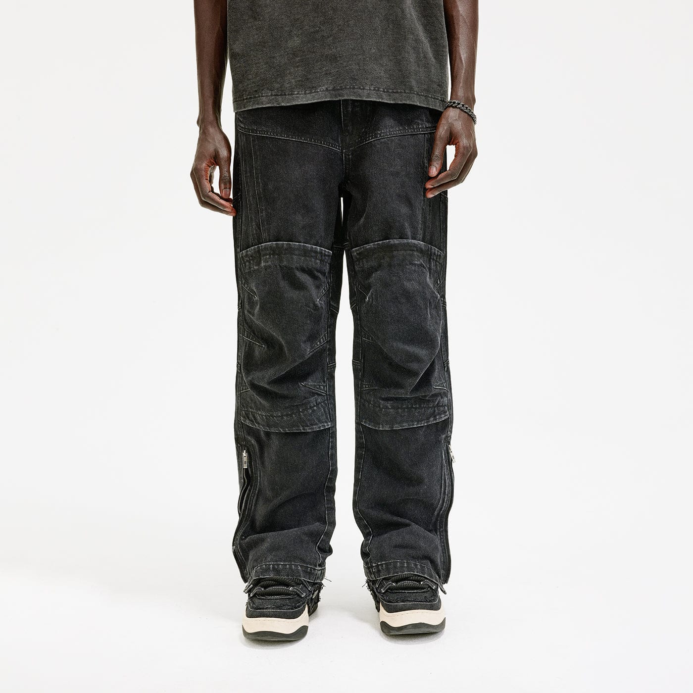 BONELESS Distressed Deconstructed Zipper Jeans