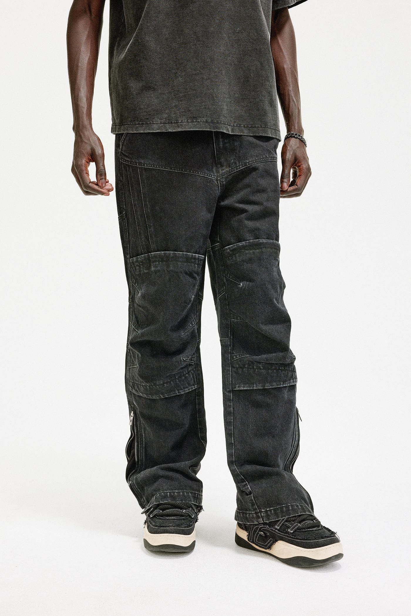 BONELESS Distressed Deconstructed Zipper Jeans