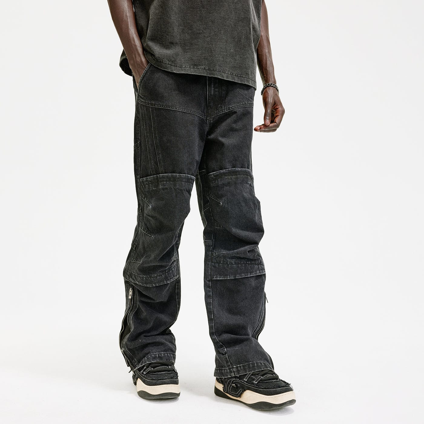 BONELESS Distressed Deconstructed Zipper Jeans