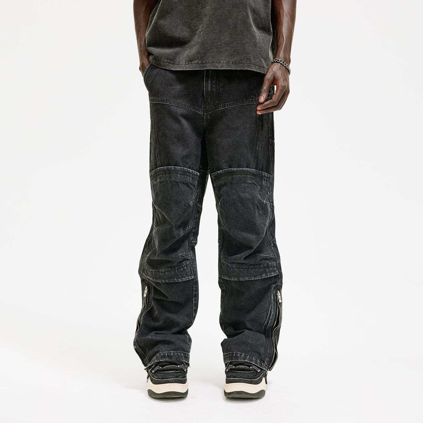 BONELESS Distressed Deconstructed Zipper Jeans