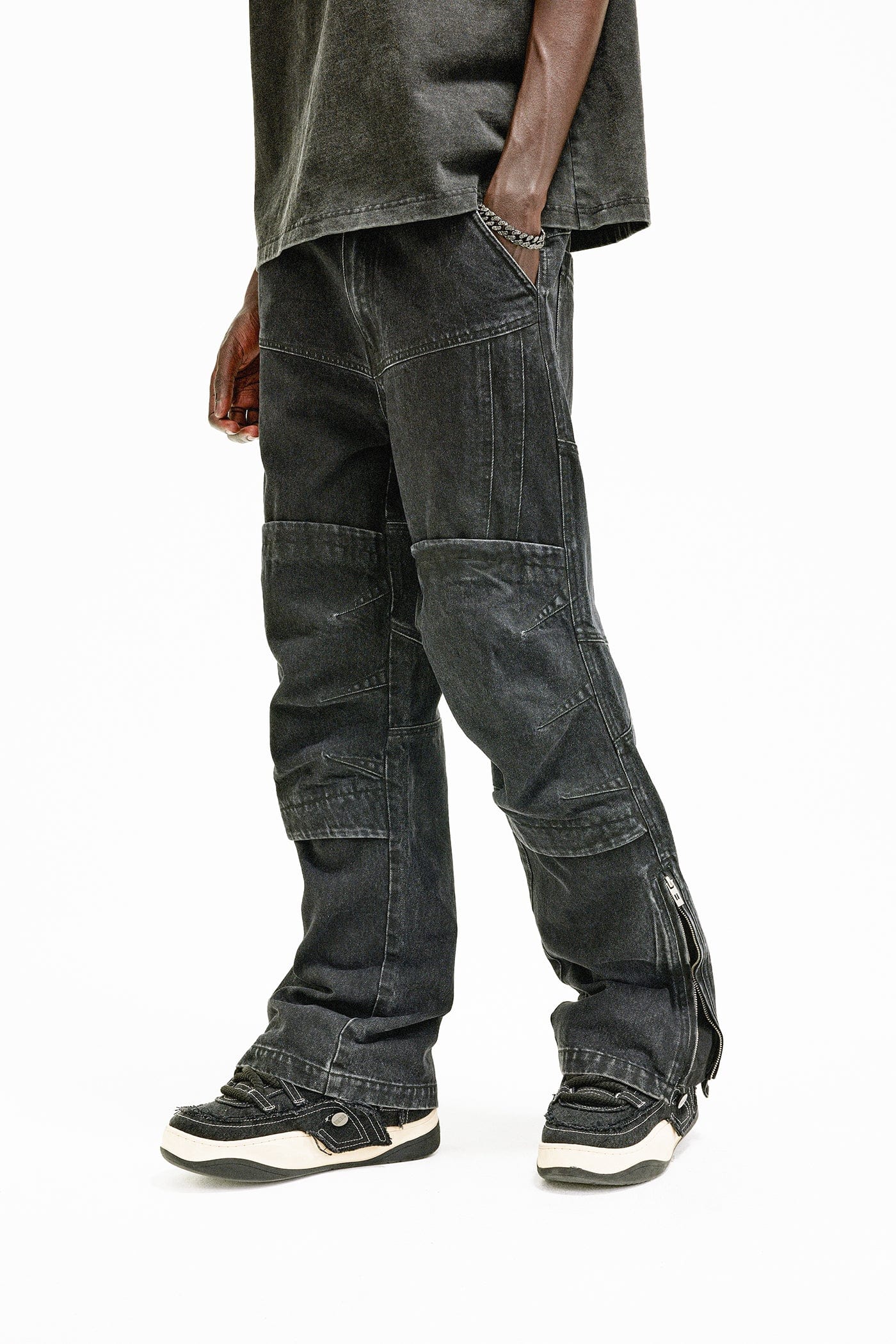 BONELESS Distressed Deconstructed Zipper Jeans