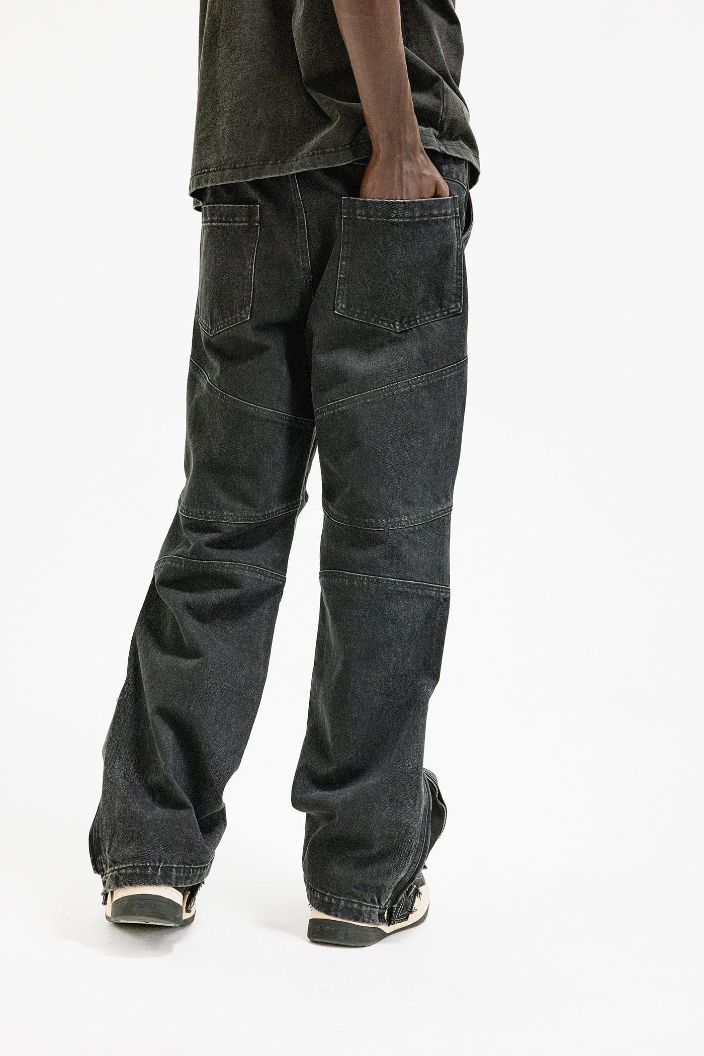 BONELESS Distressed Deconstructed Zipper Jeans