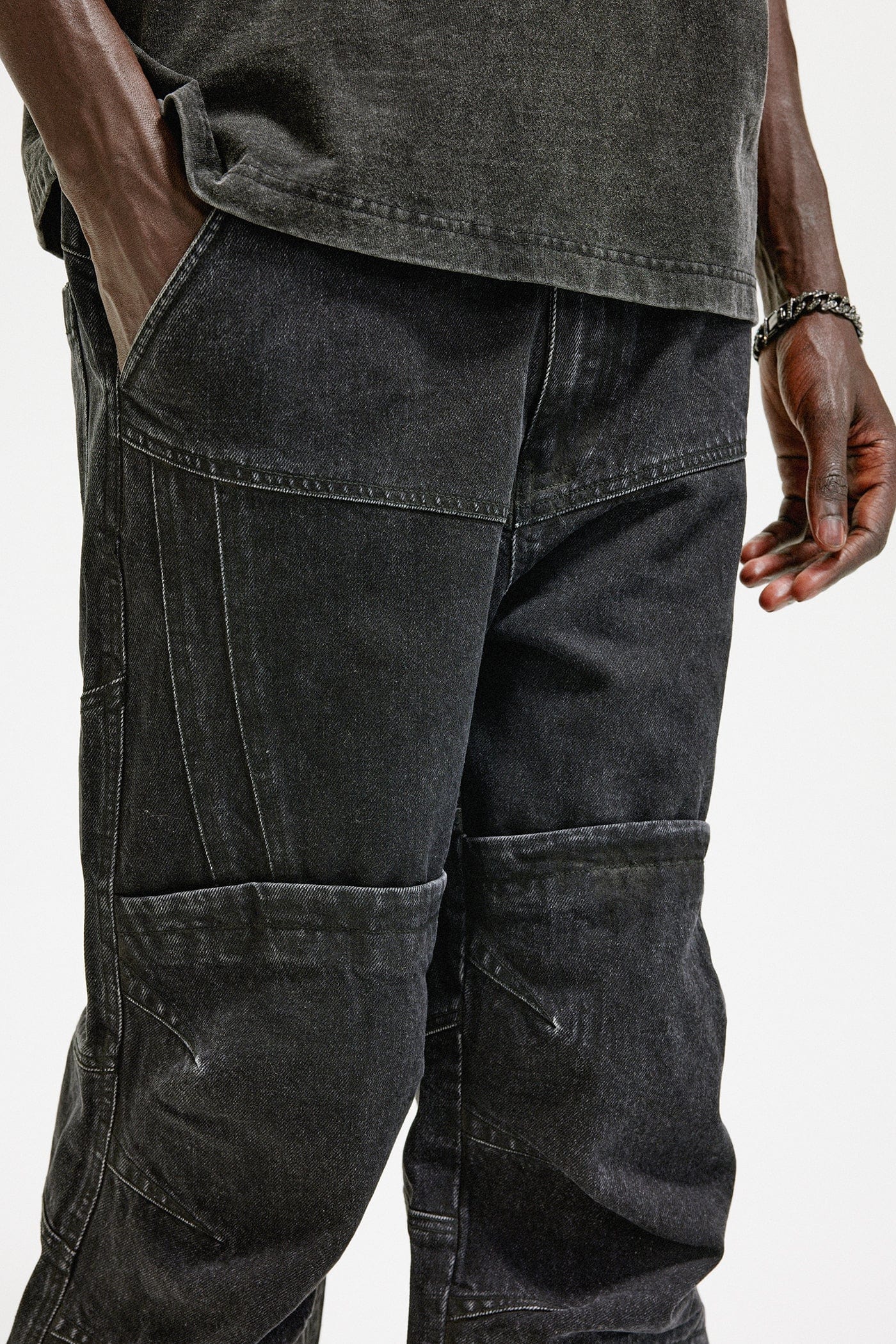 BONELESS Distressed Deconstructed Zipper Jeans