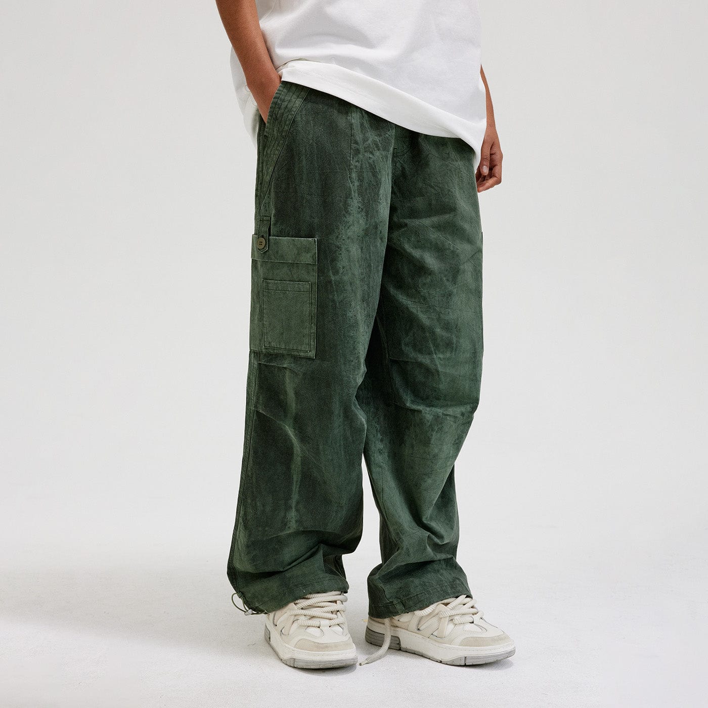 BONELESS Washed Multi-Pocket Crinkled Cargo Pants
