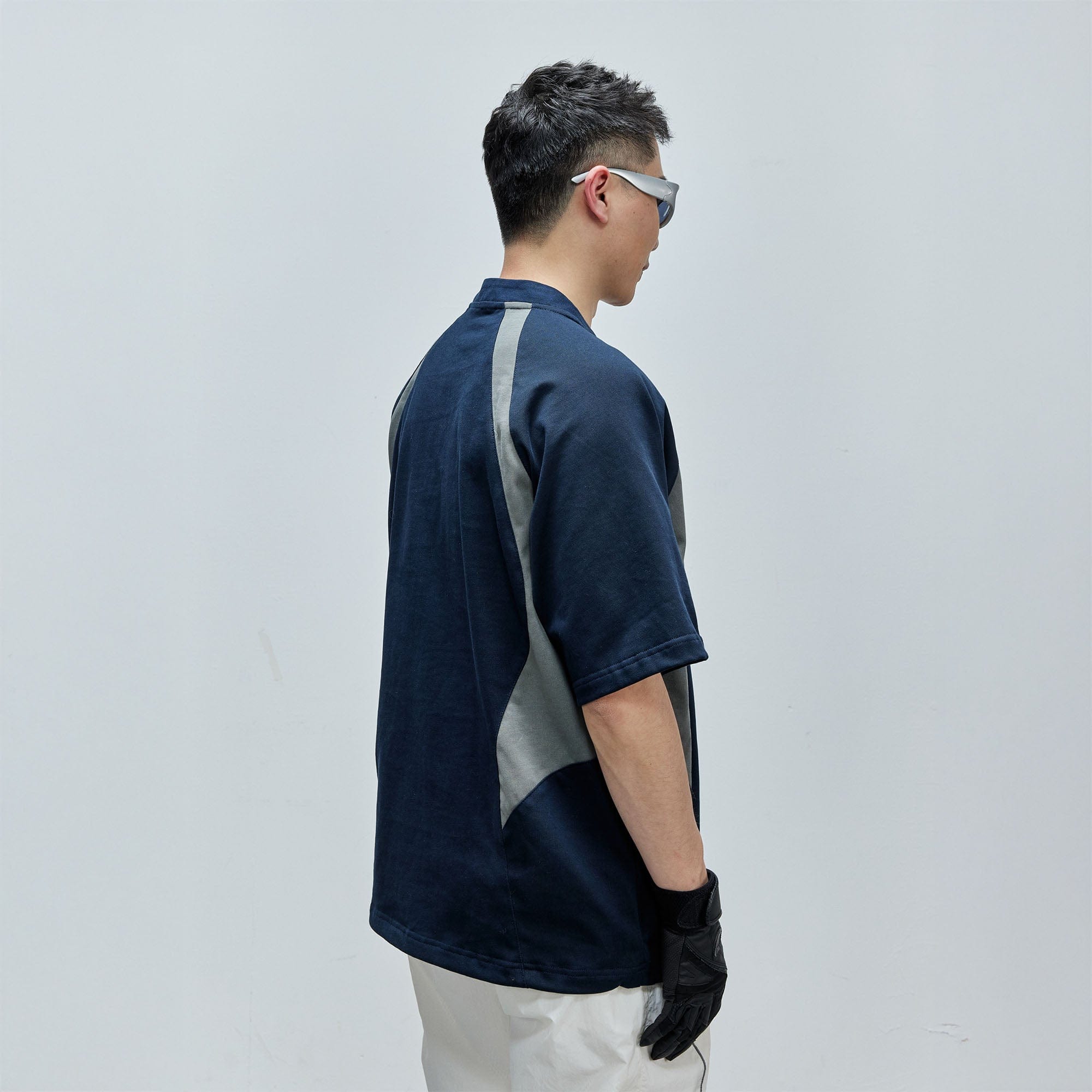 CATSSTAC Contrast Panel Half-Zip Oversized T-Shirt, premium urban and streetwear designers apparel on PROJECTISR.com, CATSSTAC