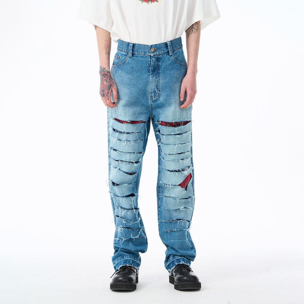 EPIC POETRY Ripped Double-Layered Straight Jeans, premium urban and streetwear designers apparel on PROJECTISR.com, EPIC POETRY
