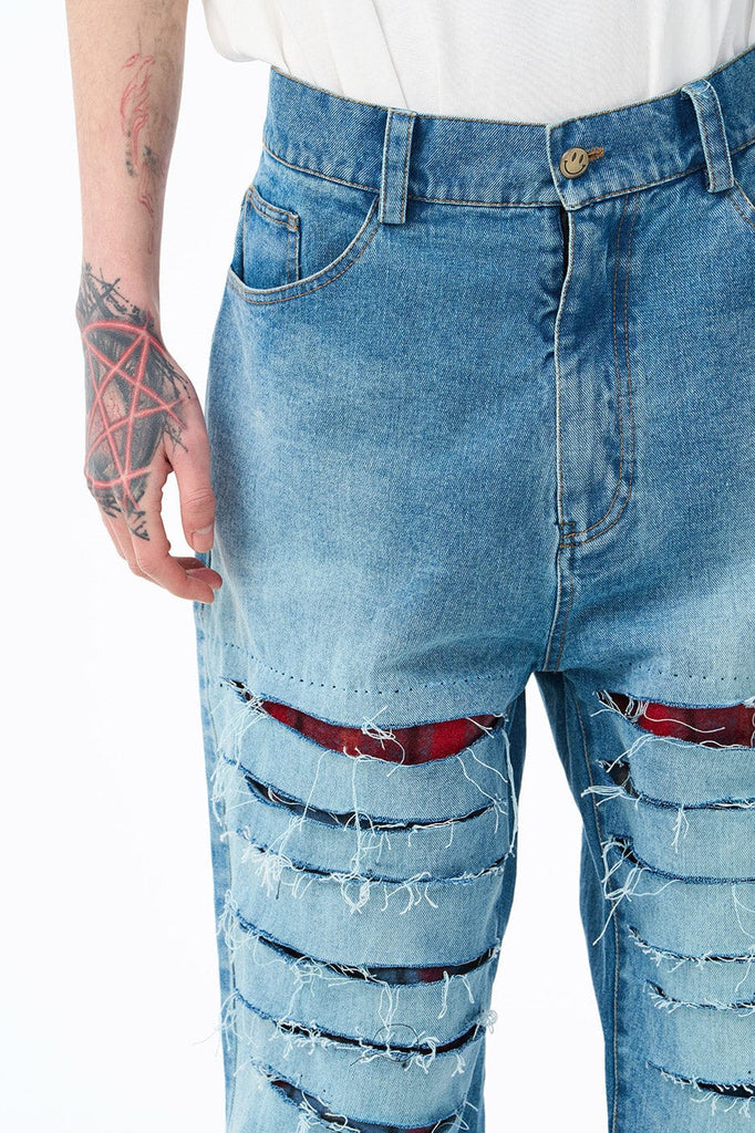 EPIC POETRY Ripped Double-Layered Straight Jeans, premium urban and streetwear designers apparel on PROJECTISR.com, EPIC POETRY