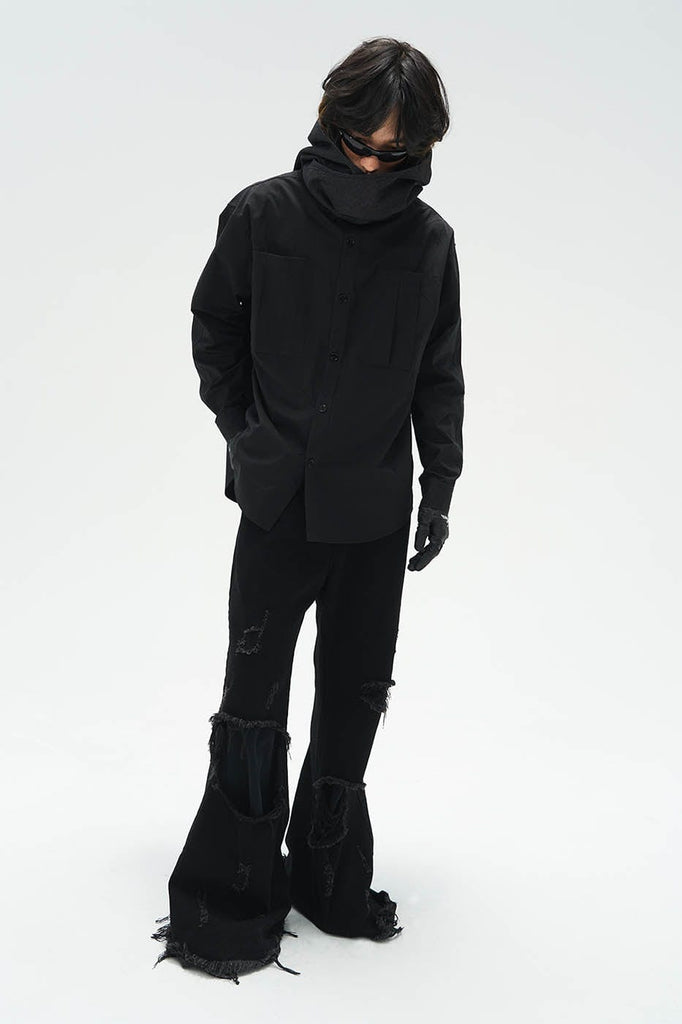 RELABEL Spliced Hooded Shirt, premium urban and streetwear designers apparel on PROJECTISR.com, RELABEL