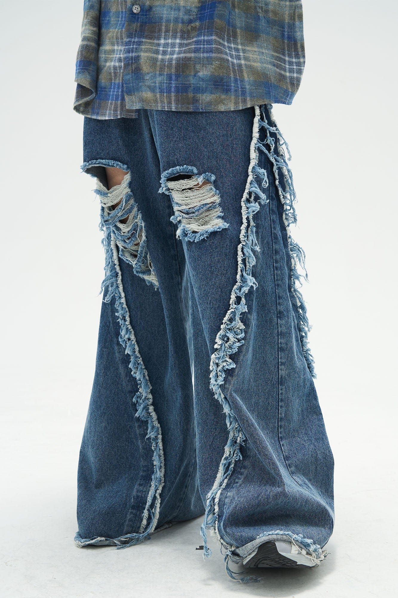RELABEL Split Heavy-Distressed Washed Denim Pants, premium urban and streetwear designers apparel on PROJECTISR.com, RELABEL
