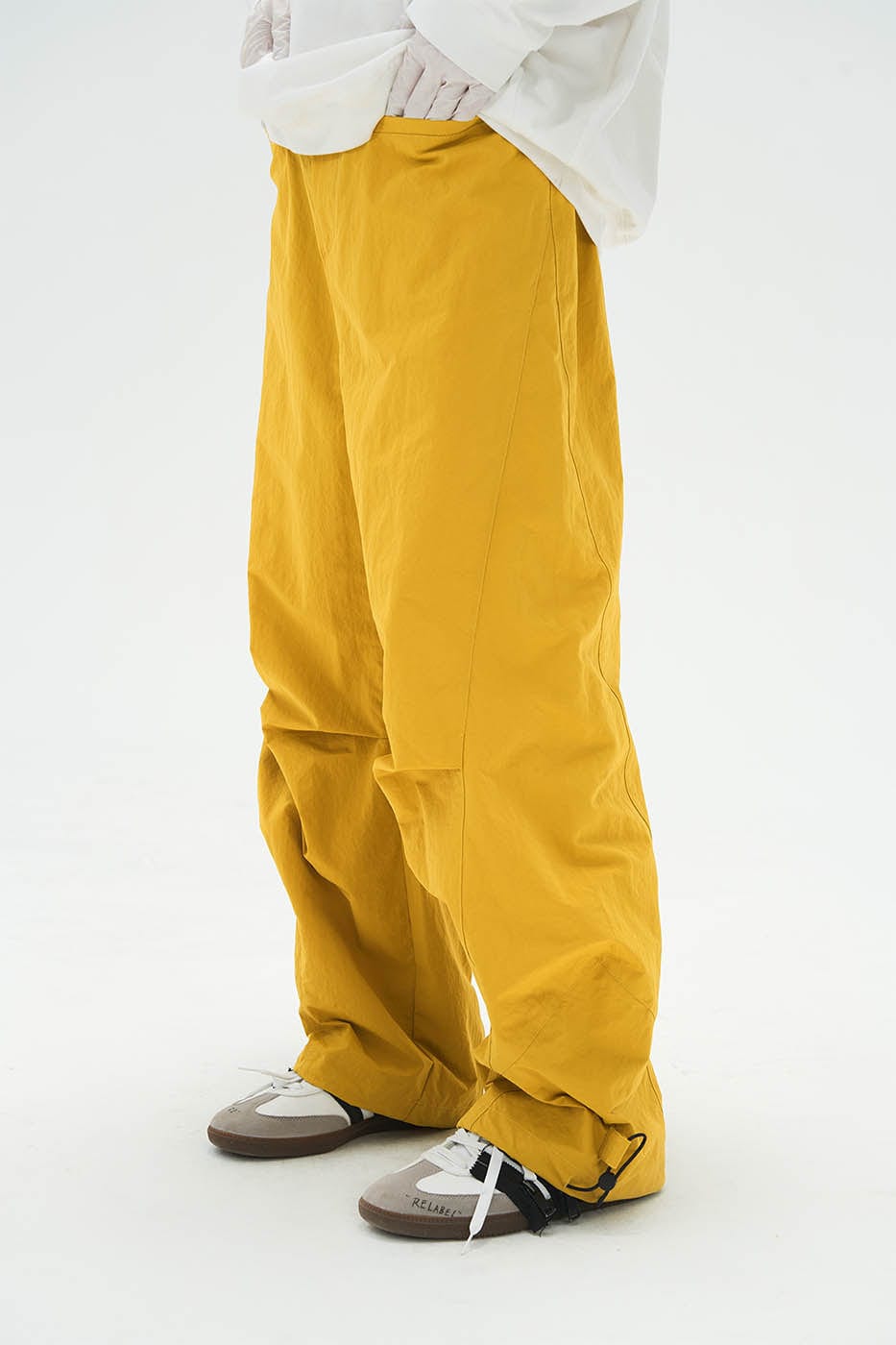 RELABEL Pleated Spliced Parachute Pants, premium urban and streetwear designers apparel on PROJECTISR.com, RELABEL