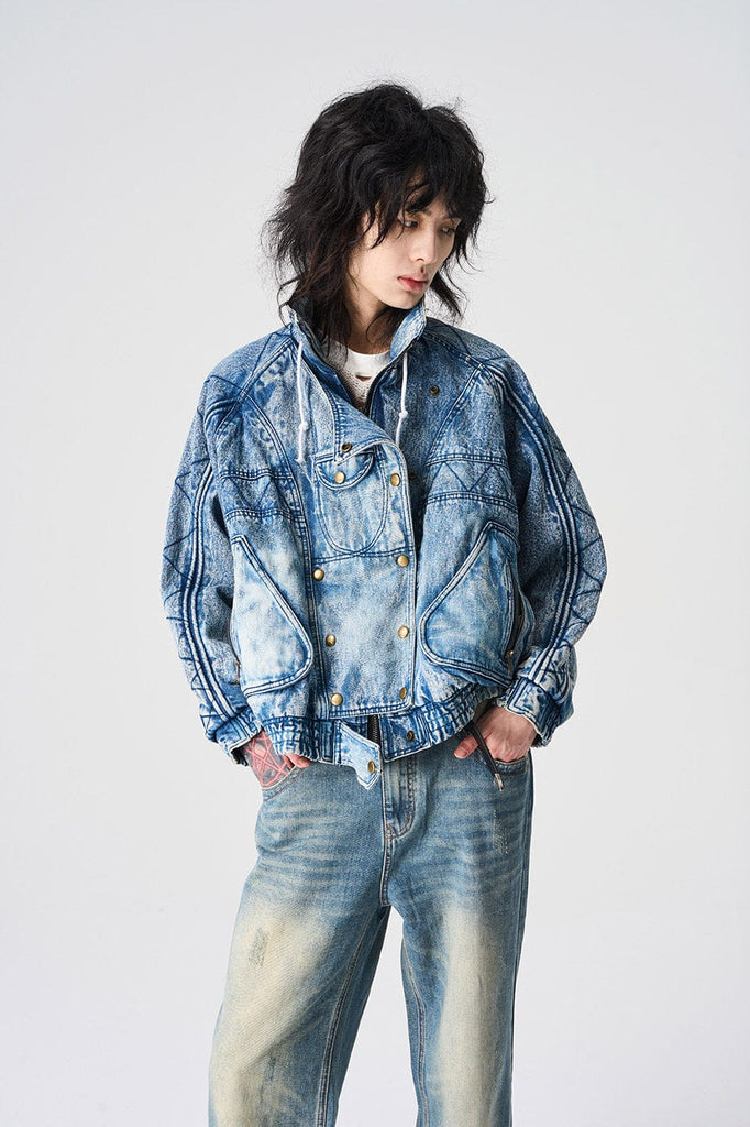 EPIC POETRY Deconstructed Washed Denim Biker Jacket, premium urban and streetwear designers apparel on PROJECTISR.com, EPIC POETRY