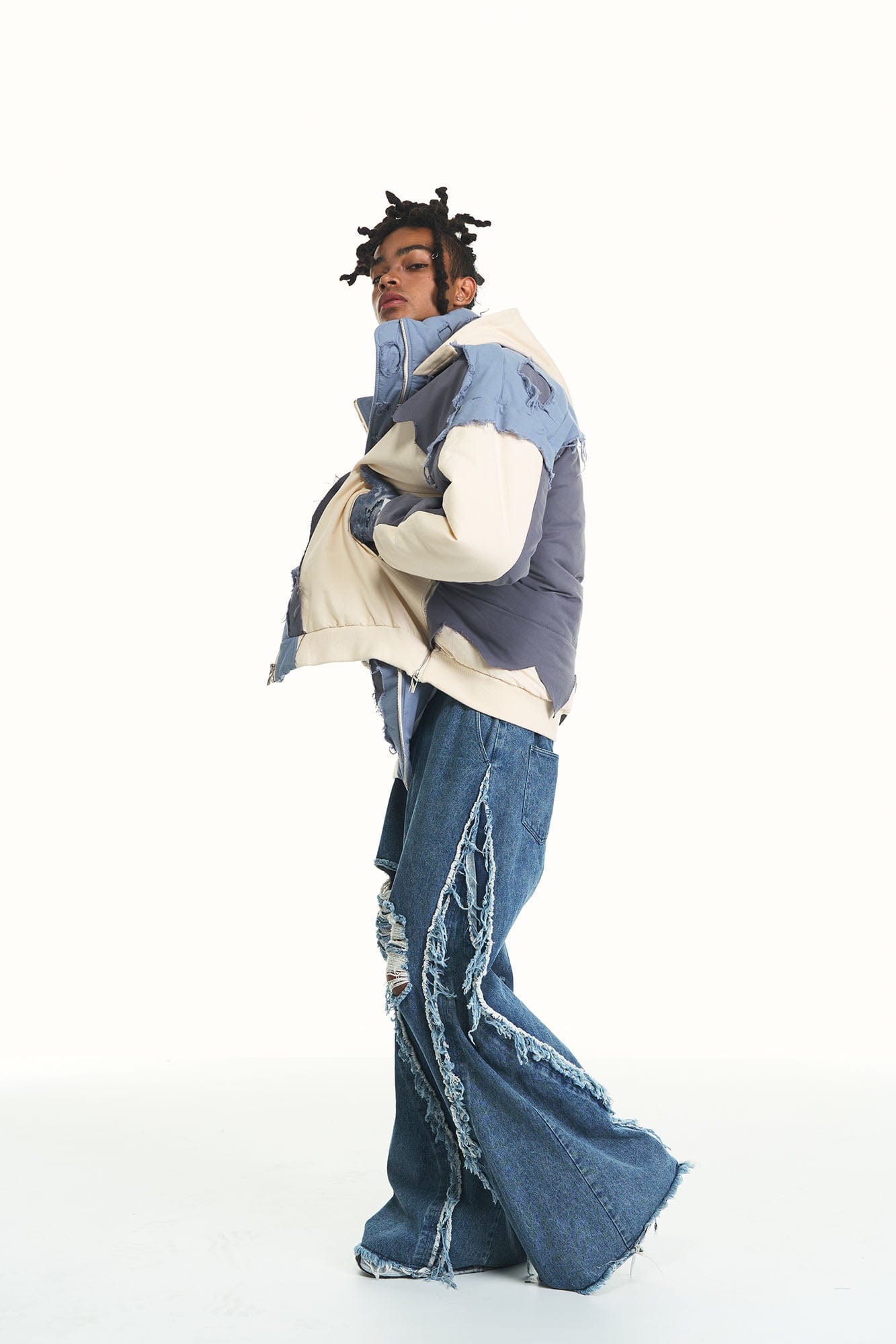 RELABEL Split Heavy-Distressed Washed Denim Pants, premium urban and streetwear designers apparel on PROJECTISR.com, RELABEL