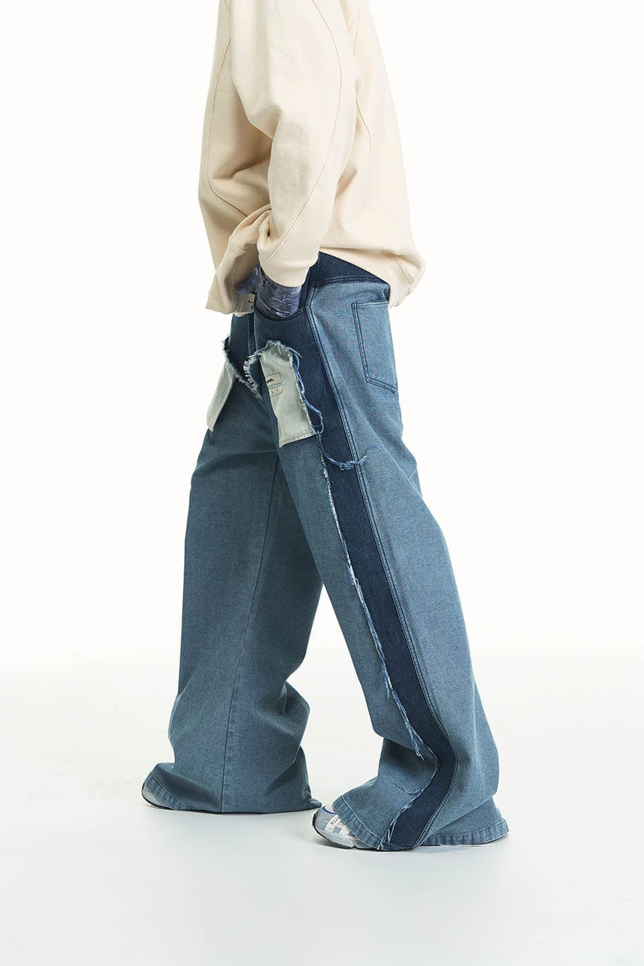 RELABEL Deconstructed Washed Frayed Jeans, premium urban and streetwear designers apparel on PROJECTISR.com, RELABEL