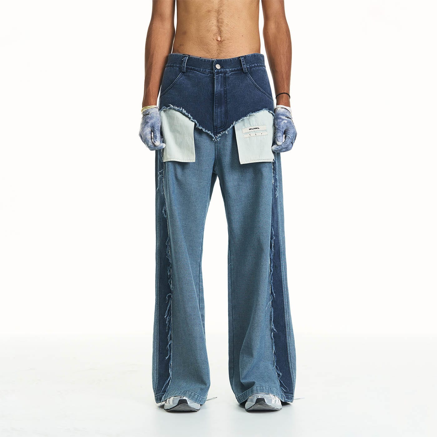 RELABEL Deconstructed Washed Frayed Jeans, premium urban and streetwear designers apparel on PROJECTISR.com, RELABEL