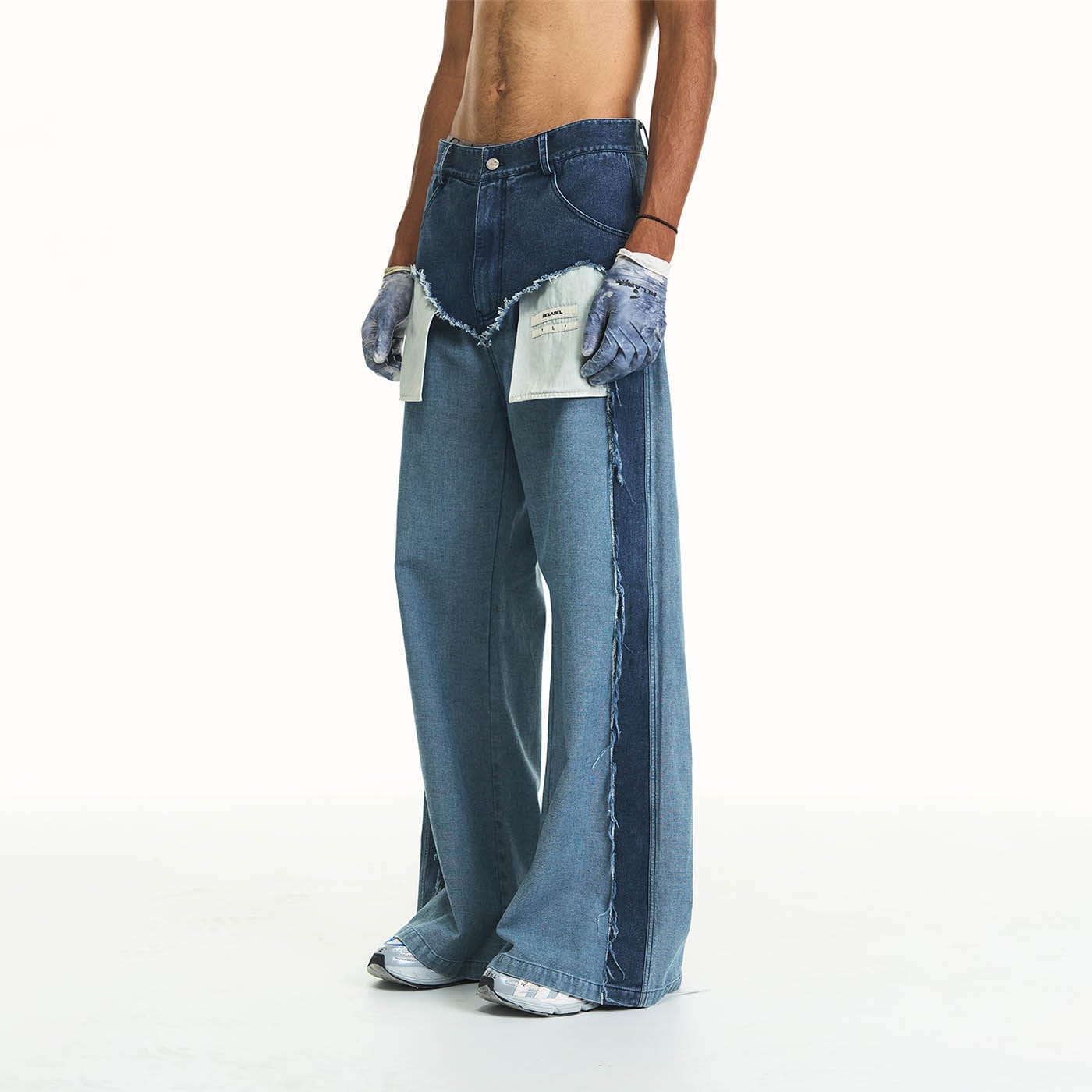 RELABEL Deconstructed Washed Frayed Jeans, premium urban and streetwear designers apparel on PROJECTISR.com, RELABEL