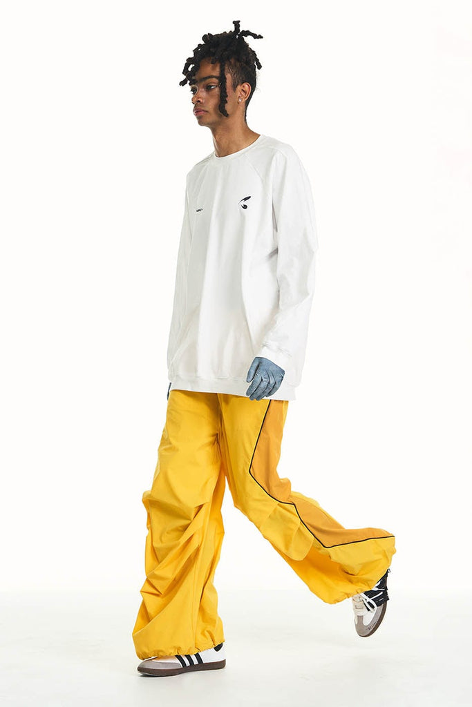 RELABEL Zig-Zag Spliced Pleated Parachute Pants, premium urban and streetwear designers apparel on PROJECTISR.com, RELABEL