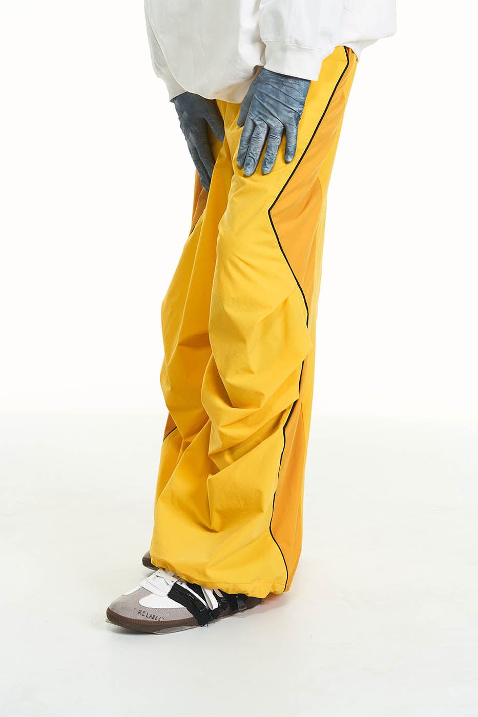 RELABEL Zig-Zag Spliced Pleated Parachute Pants, premium urban and streetwear designers apparel on PROJECTISR.com, RELABEL