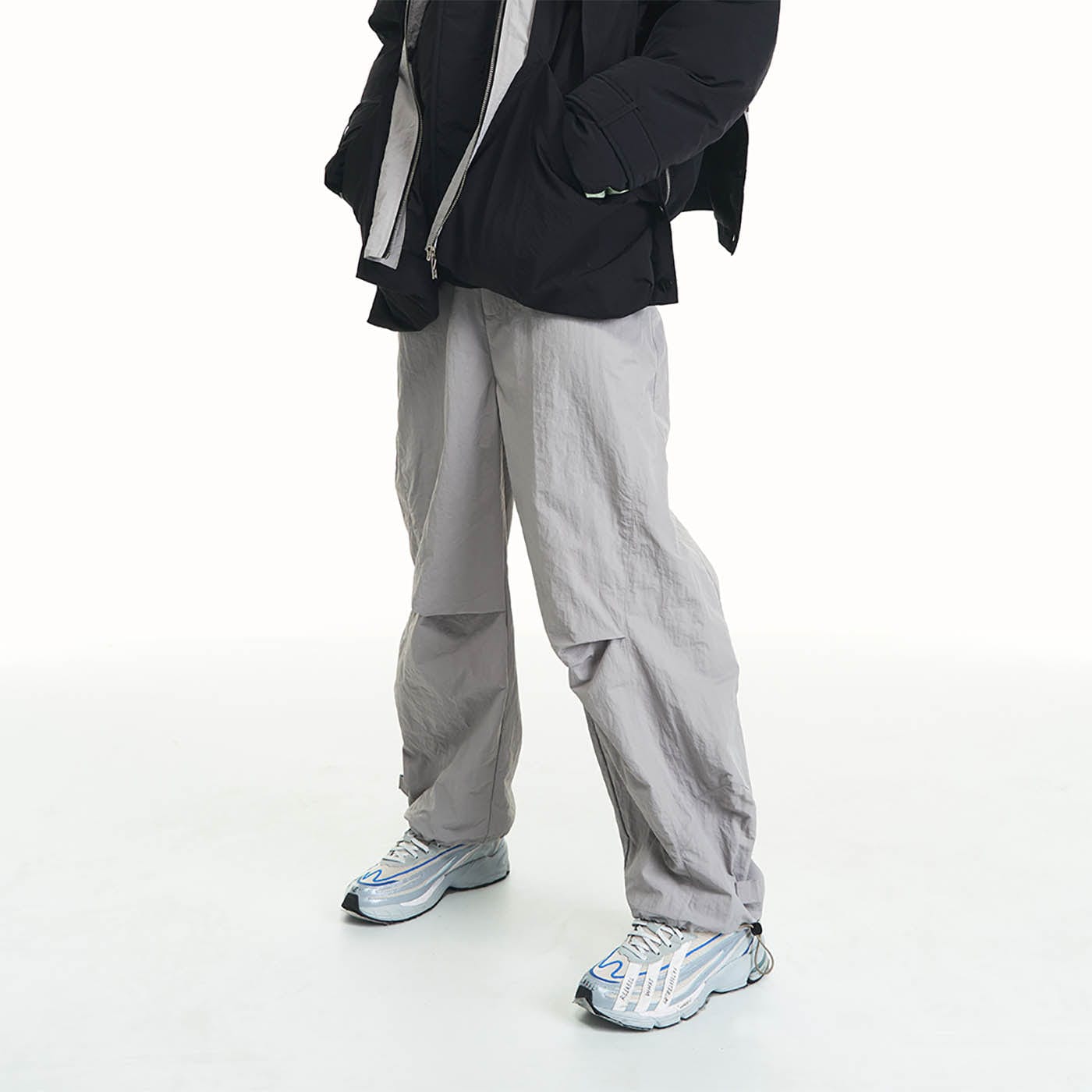 RELABEL Pleated Spliced Parachute Pants, premium urban and streetwear designers apparel on PROJECTISR.com, RELABEL