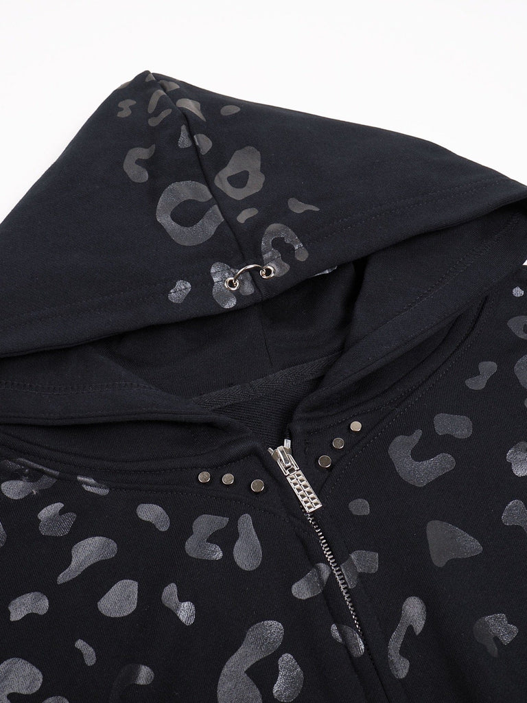 DND4DES Black Leopard Zip-Up Hoodie, premium urban and streetwear designers apparel on PROJECTISR.com, DND4DES