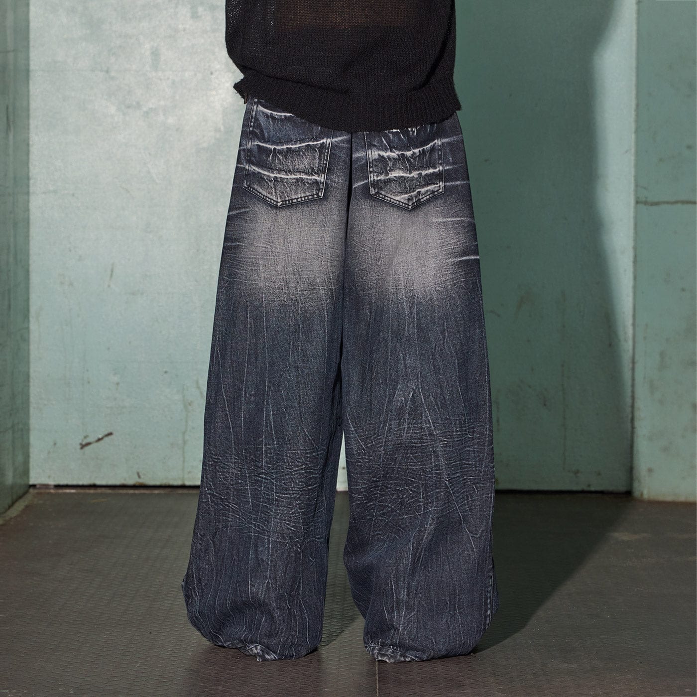 DND4DES Lighting Crease Washed Wide-Leg Jeans, premium urban and streetwear designers apparel on PROJECTISR.com, DND4DES