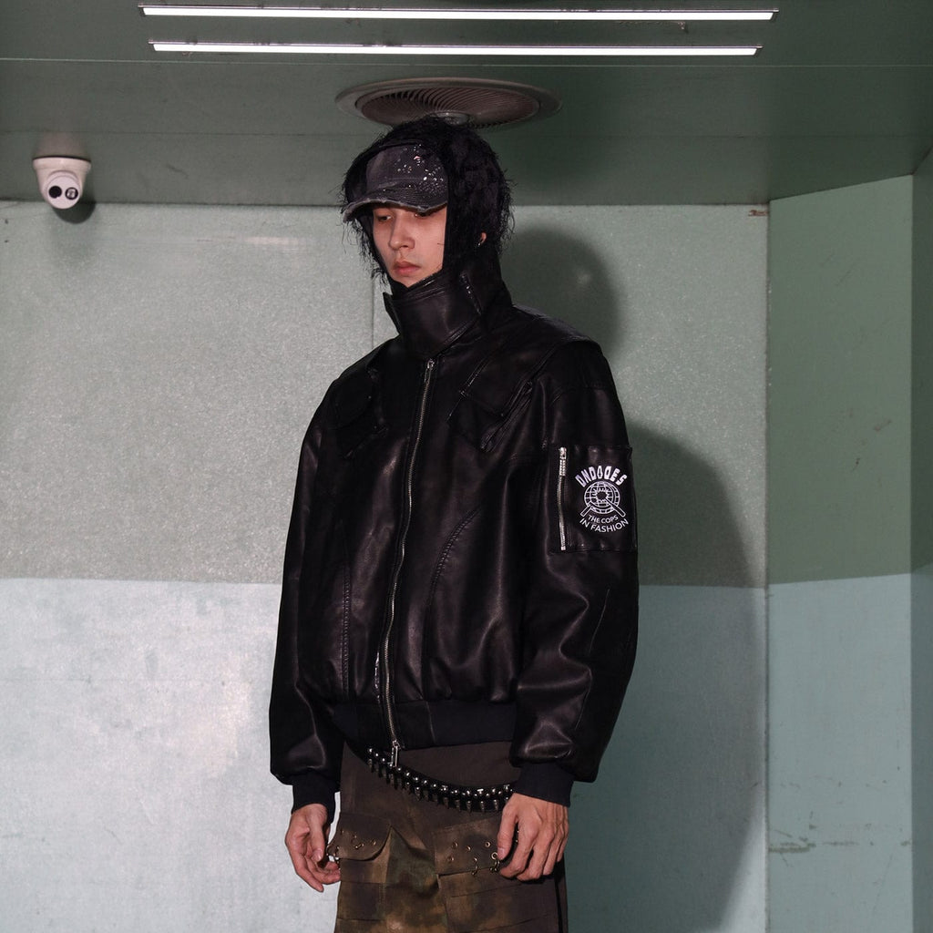 DND4DES Battle Field Faux Leather Bomber Jacket, premium urban and streetwear designers apparel on PROJECTISR.com, DND4DES