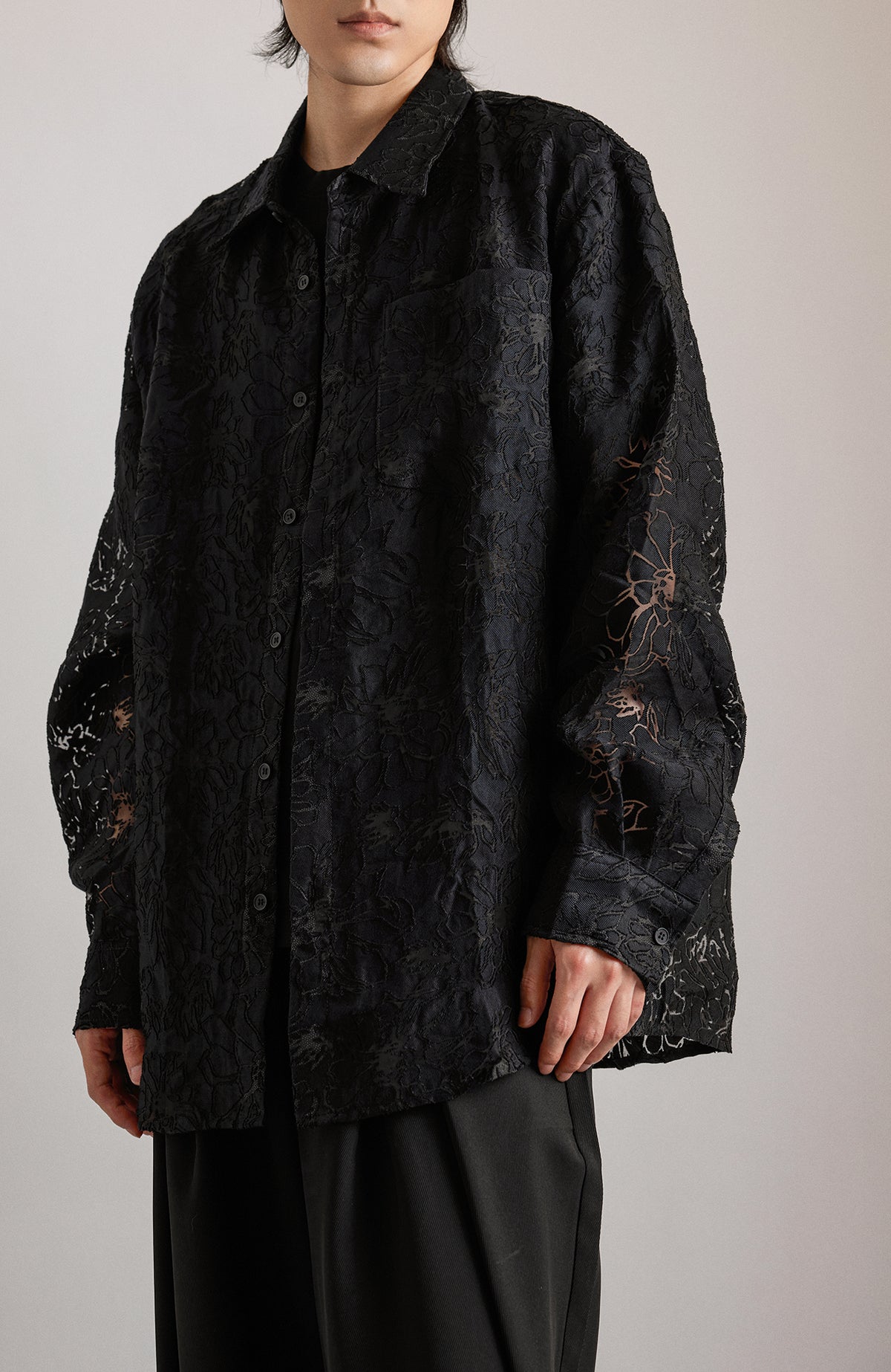 SAMMOKONPA Retro Cut-Out Floral Long-Sleeve Shirt
