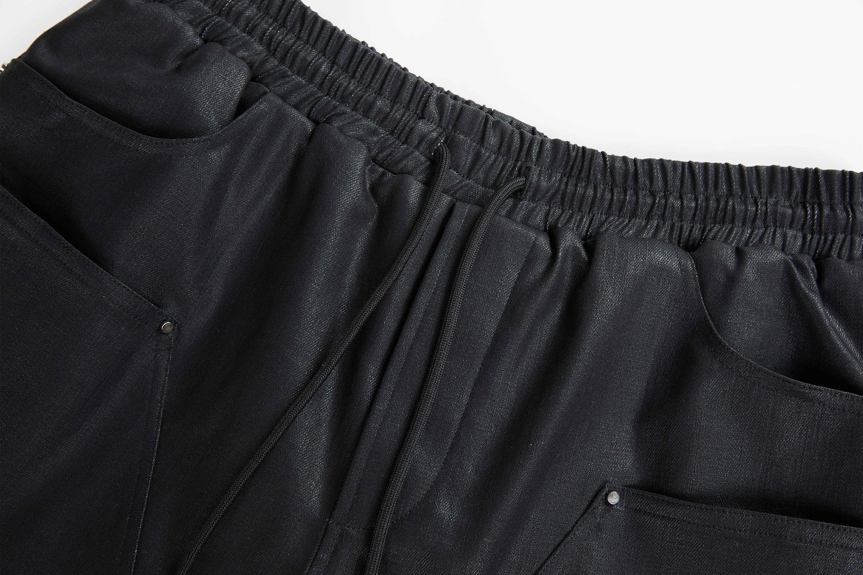 VANN VALRENCE Rivet Layered Coated Denim Pants