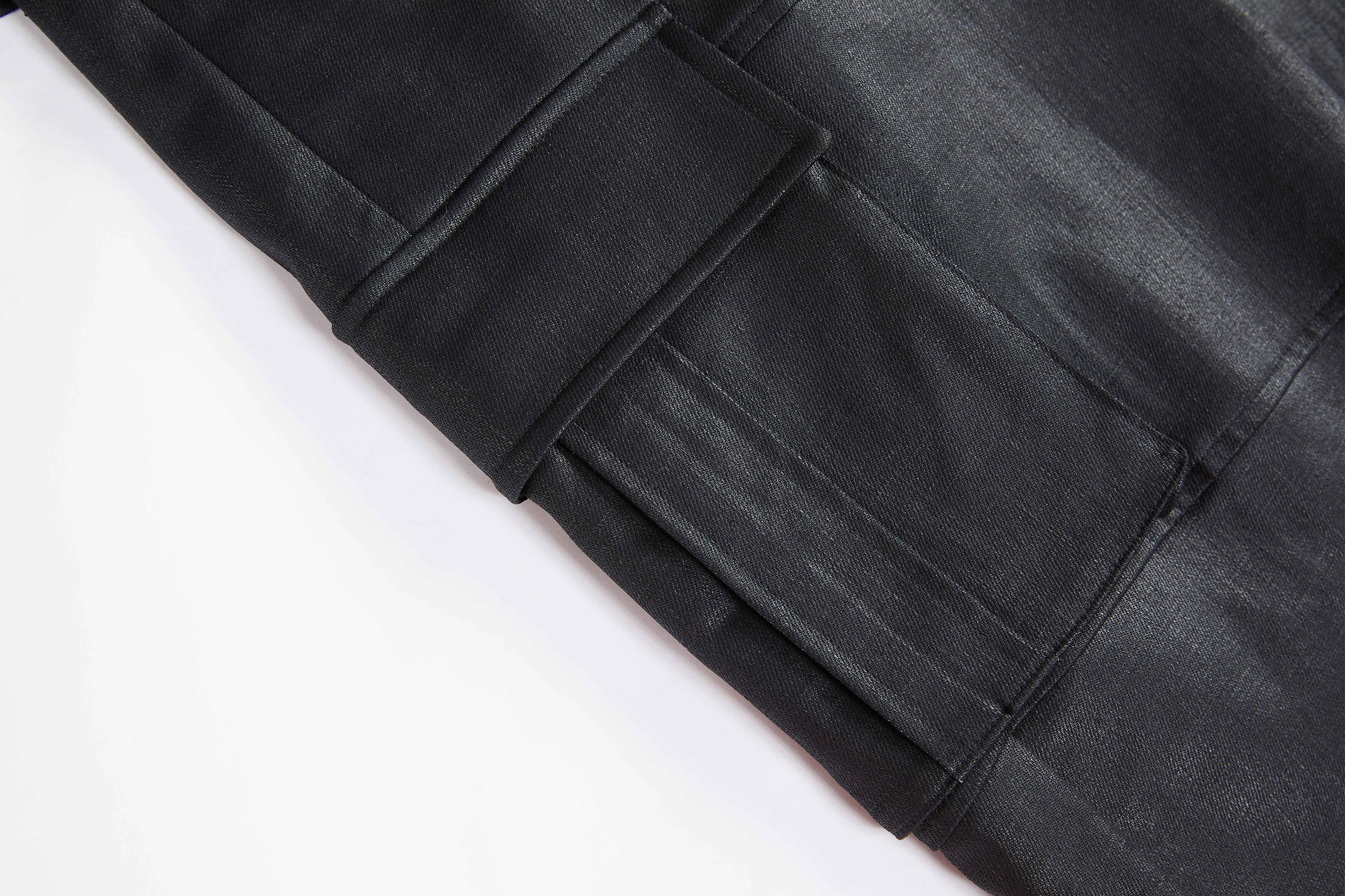VANN VALRENCE Rivet Layered Coated Denim Pants
