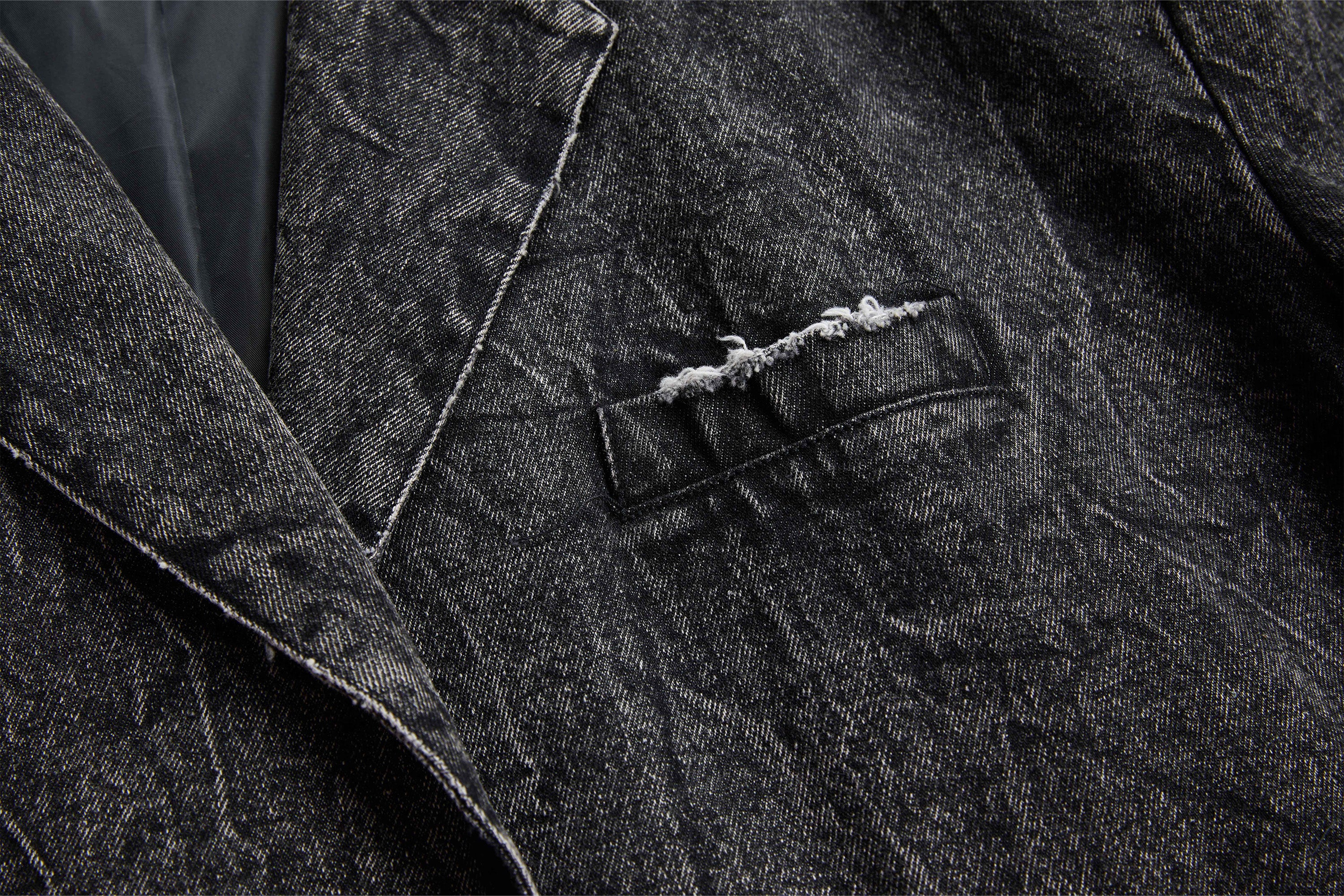 VANN VALRENCE Distressed Washed Denim Coat