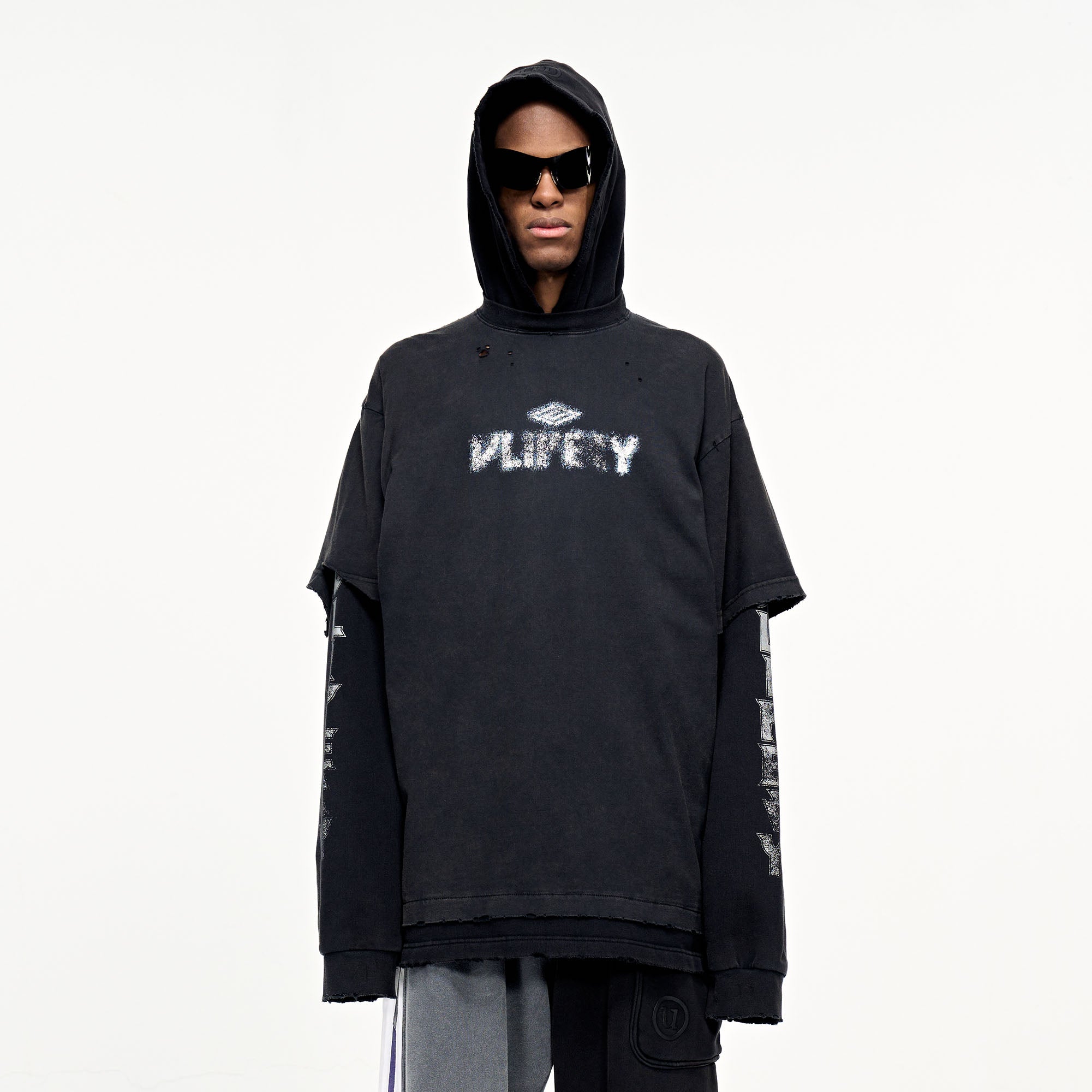 ULIPERY Distressed Faux Layered Hoodie