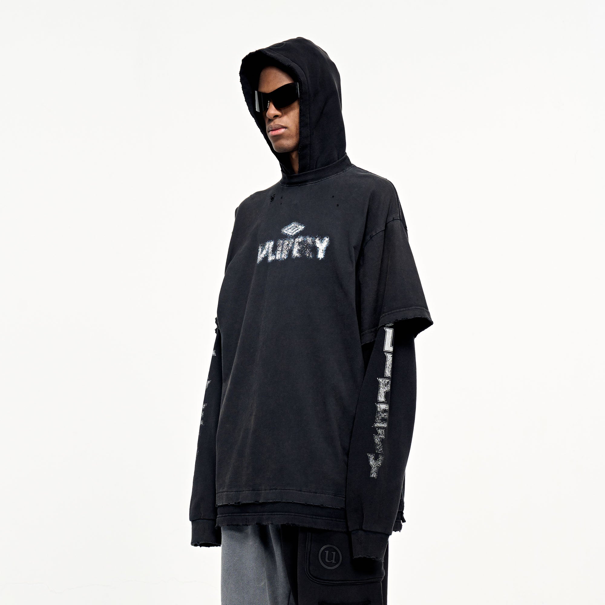 ULIPERY Distressed Faux Layered Hoodie